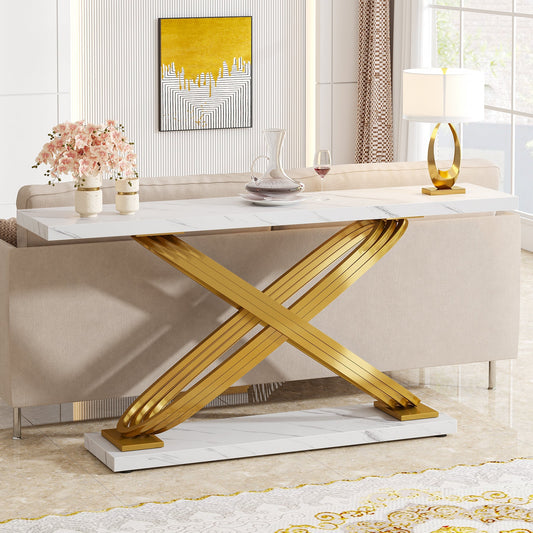 55" Console Table Modern Faux Marble Sofa Entryway Table Tribesigns