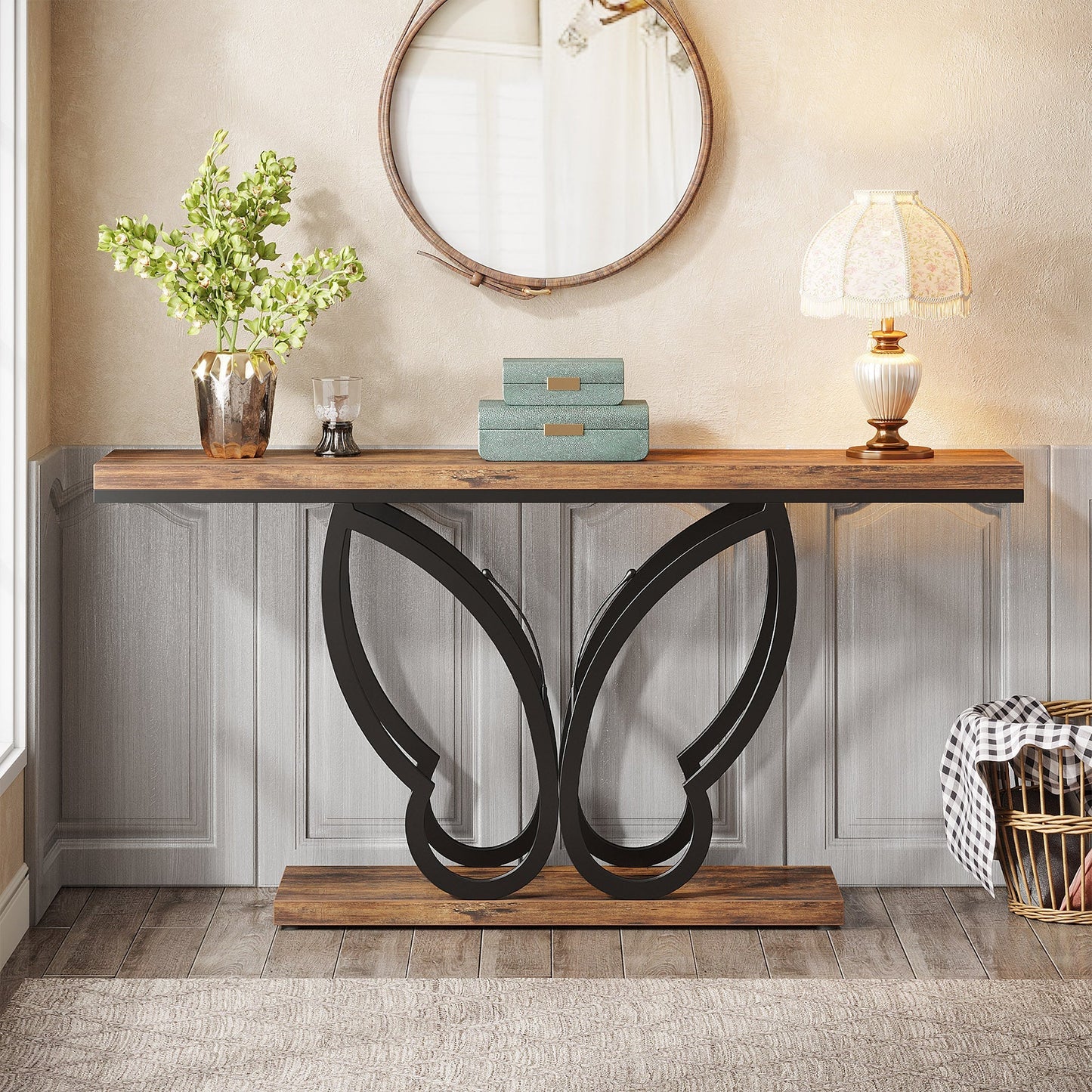 55-Inch Console Table Sofa Table with Butterfly Metal Frame Tribesigns