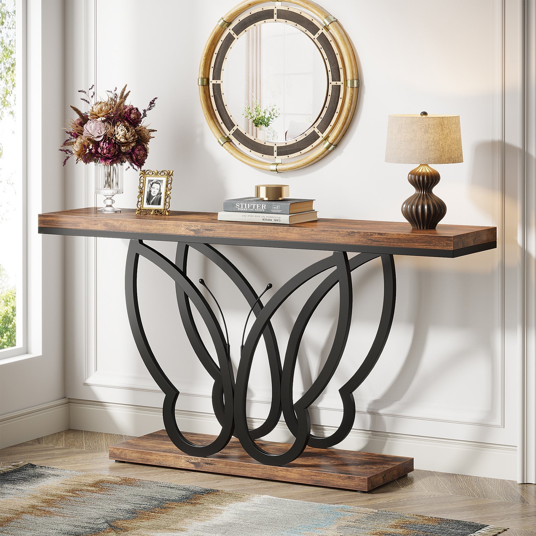 55-Inch Console Table Sofa Table with Butterfly Metal Frame Tribesigns