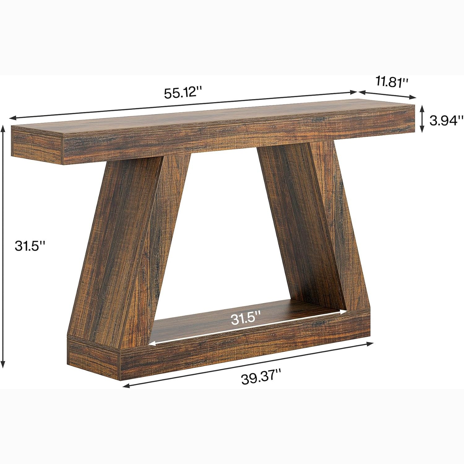 55" Farmhouse Console Table with Storage - Rustic Sofa & Entryway Table, Brown