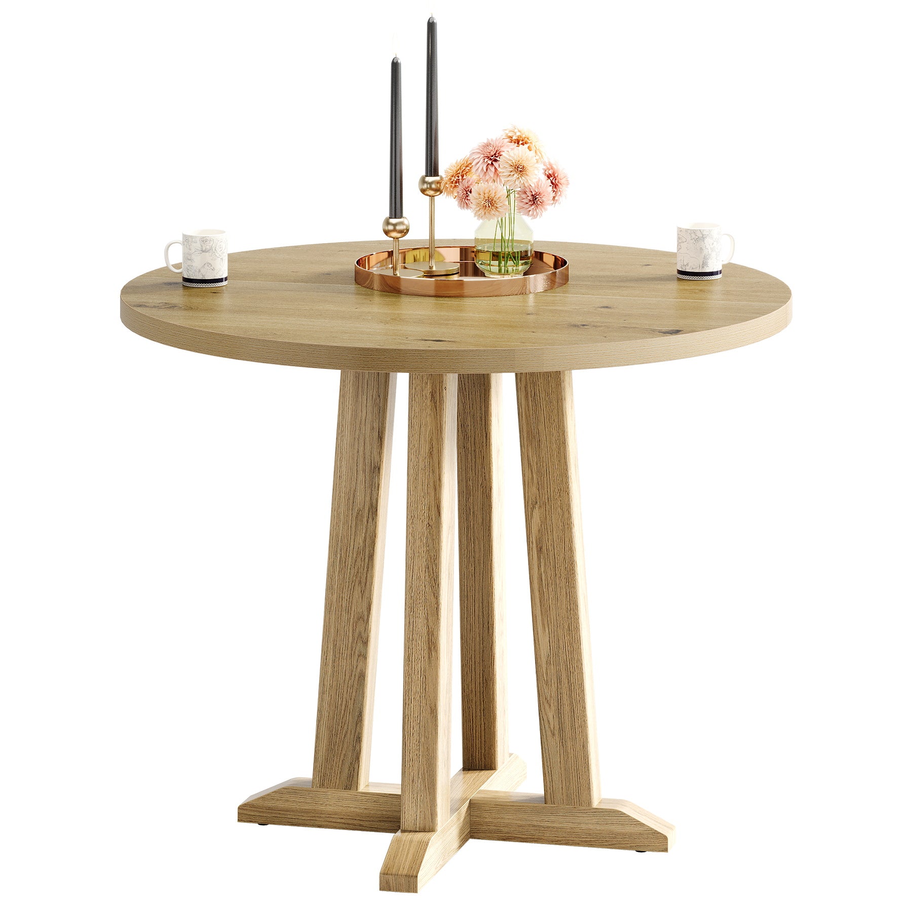 31.5" Round Farmhouse Dining Table for Small Spaces - Sturdy Base, Seats 2-4