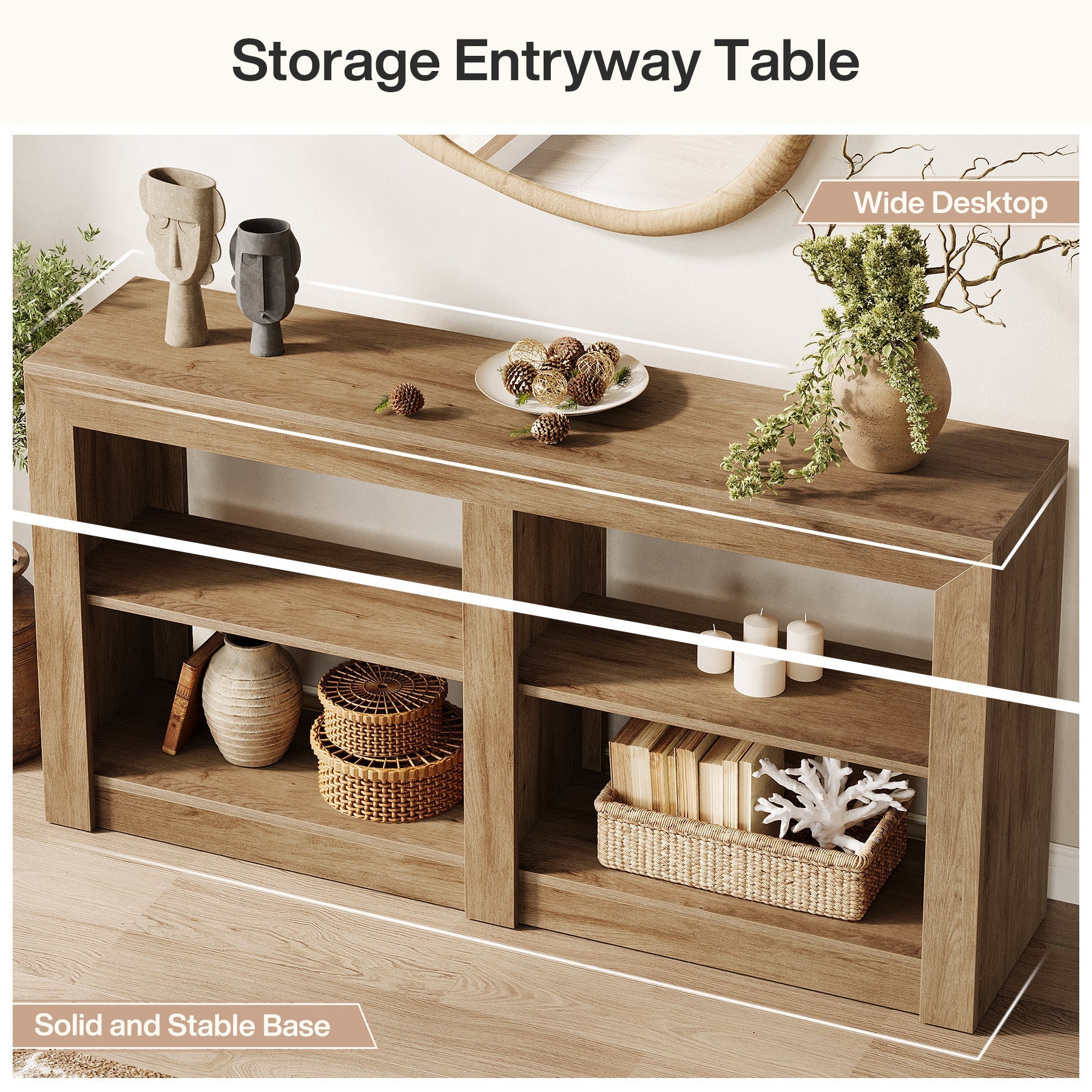 59" Console Table, 3 - Tier Sofa Table Entryway Table with Storage Tribesigns