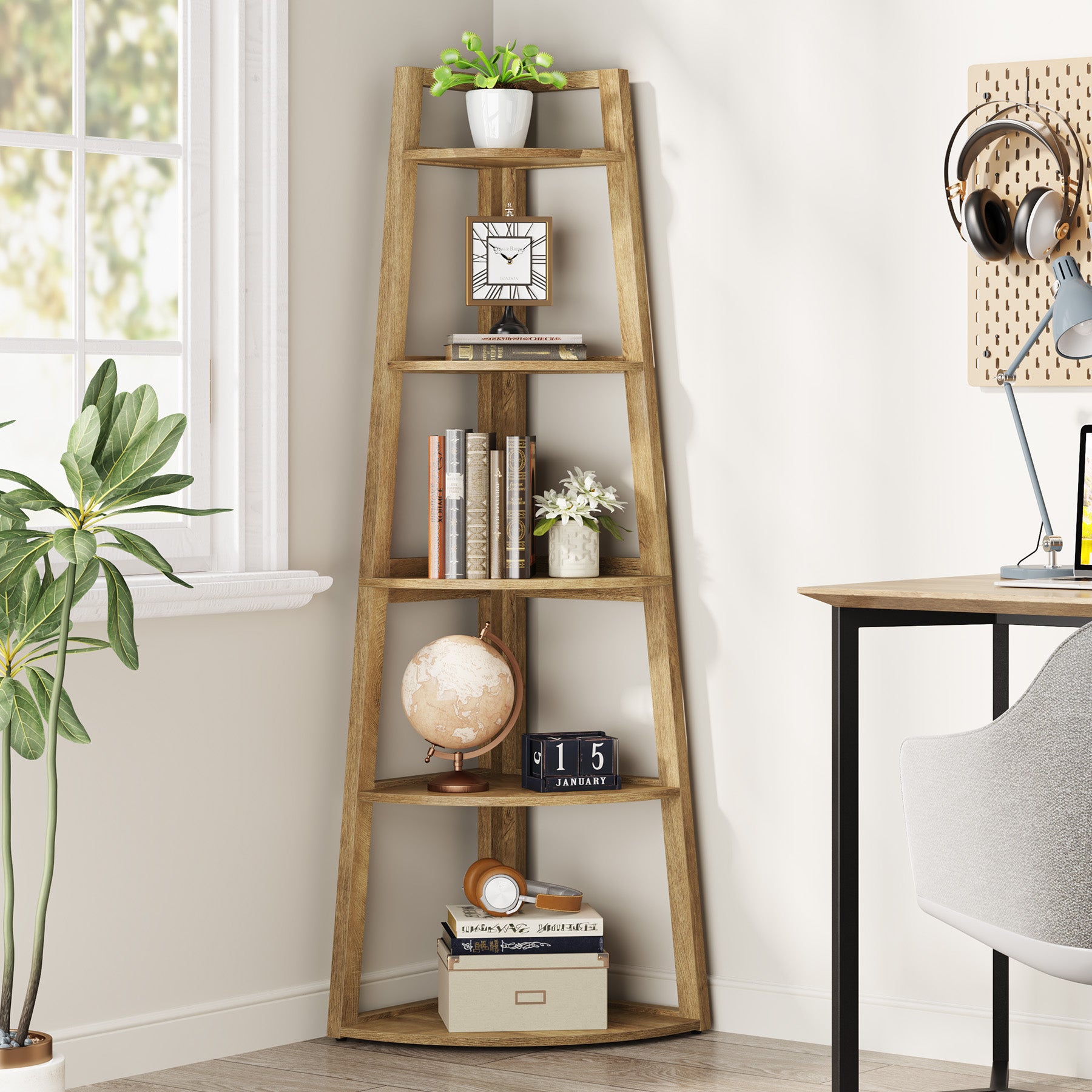 Tribesigns 70-Inch Tall Corner Shelf 5-Tier Bookcase, Industrial Corner Ladder Shelf for Small Spaces