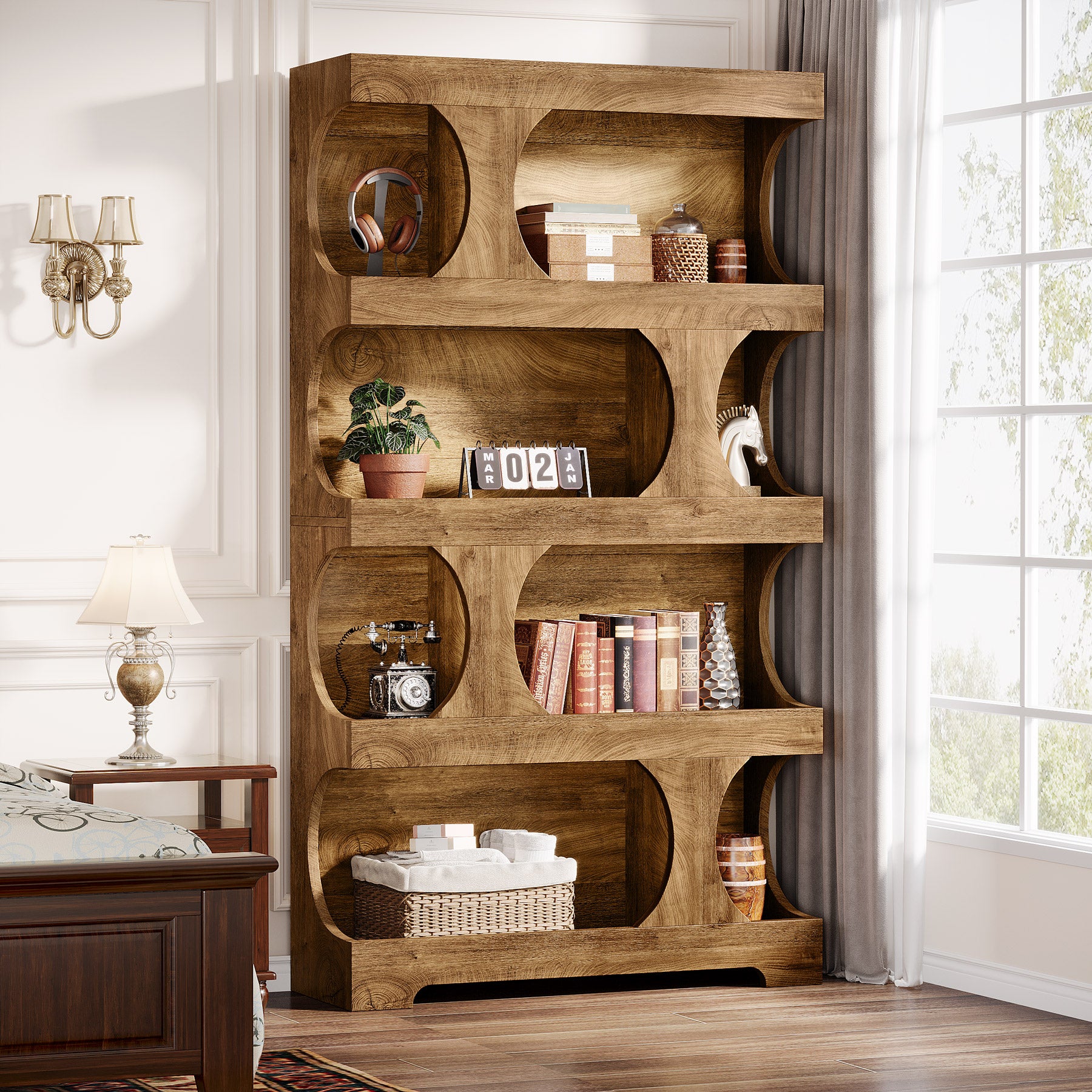 Tribesigns 71-Inch Tall S-Shaped Bookshelf, 4-Tier Wood Display Shelf for Living Room Office