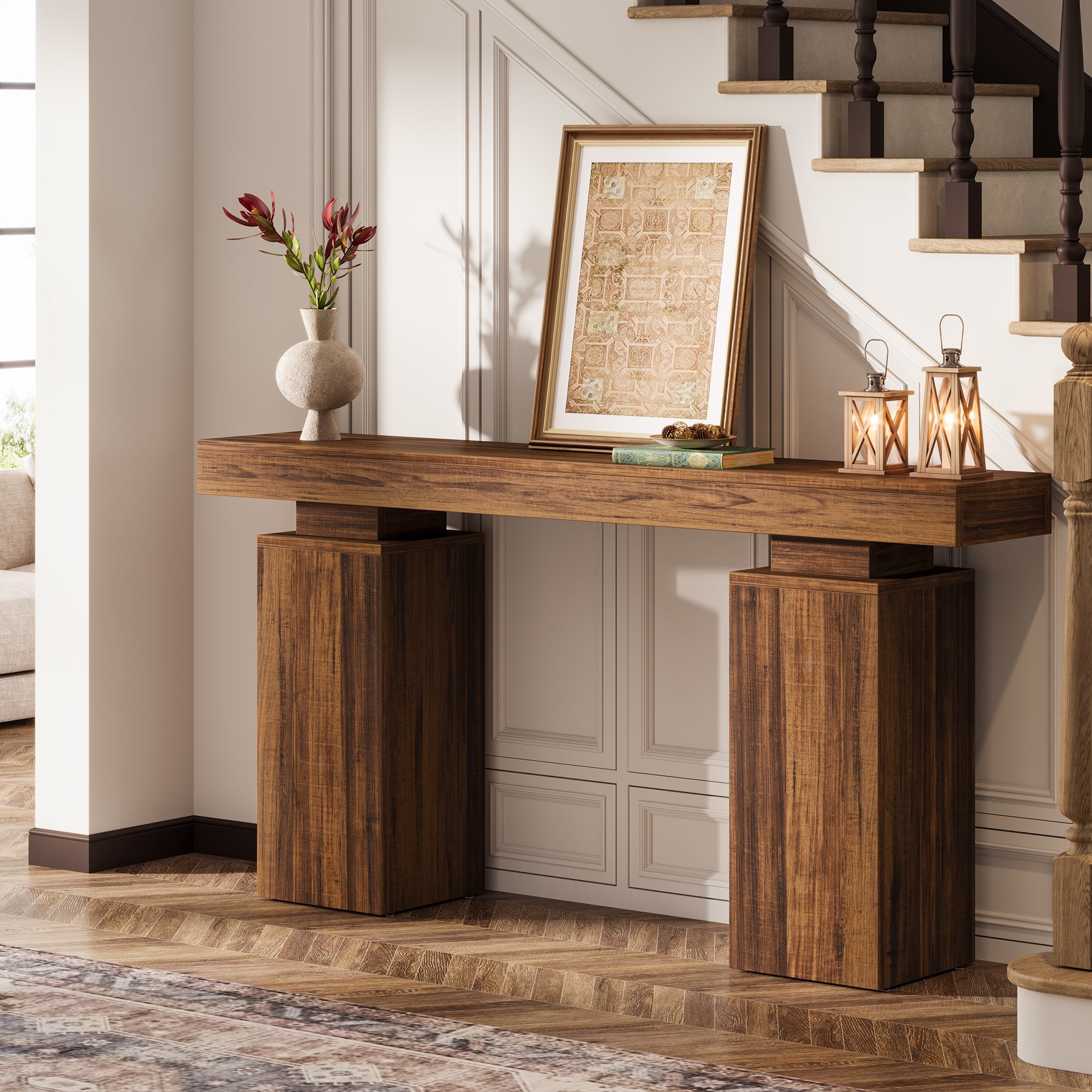 63 Inch Long Console Table for Entryway, Farmhouse Wooden Sofa Table for Living Room and Hallway
