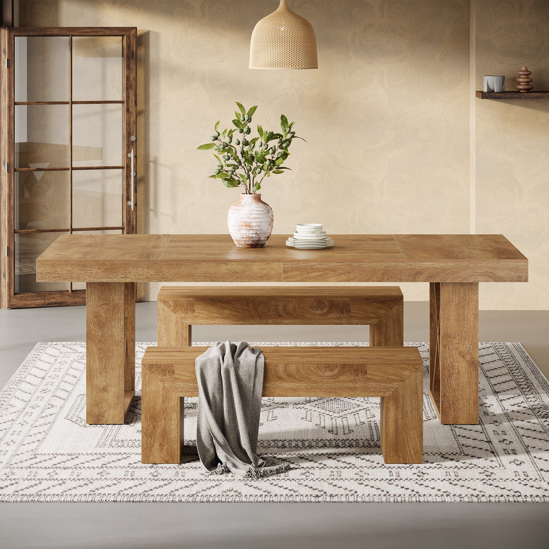 63 Inch Dining Table for 4 People, Farmhouse Kitchen Table with Thick Top for Dining Room Living Room