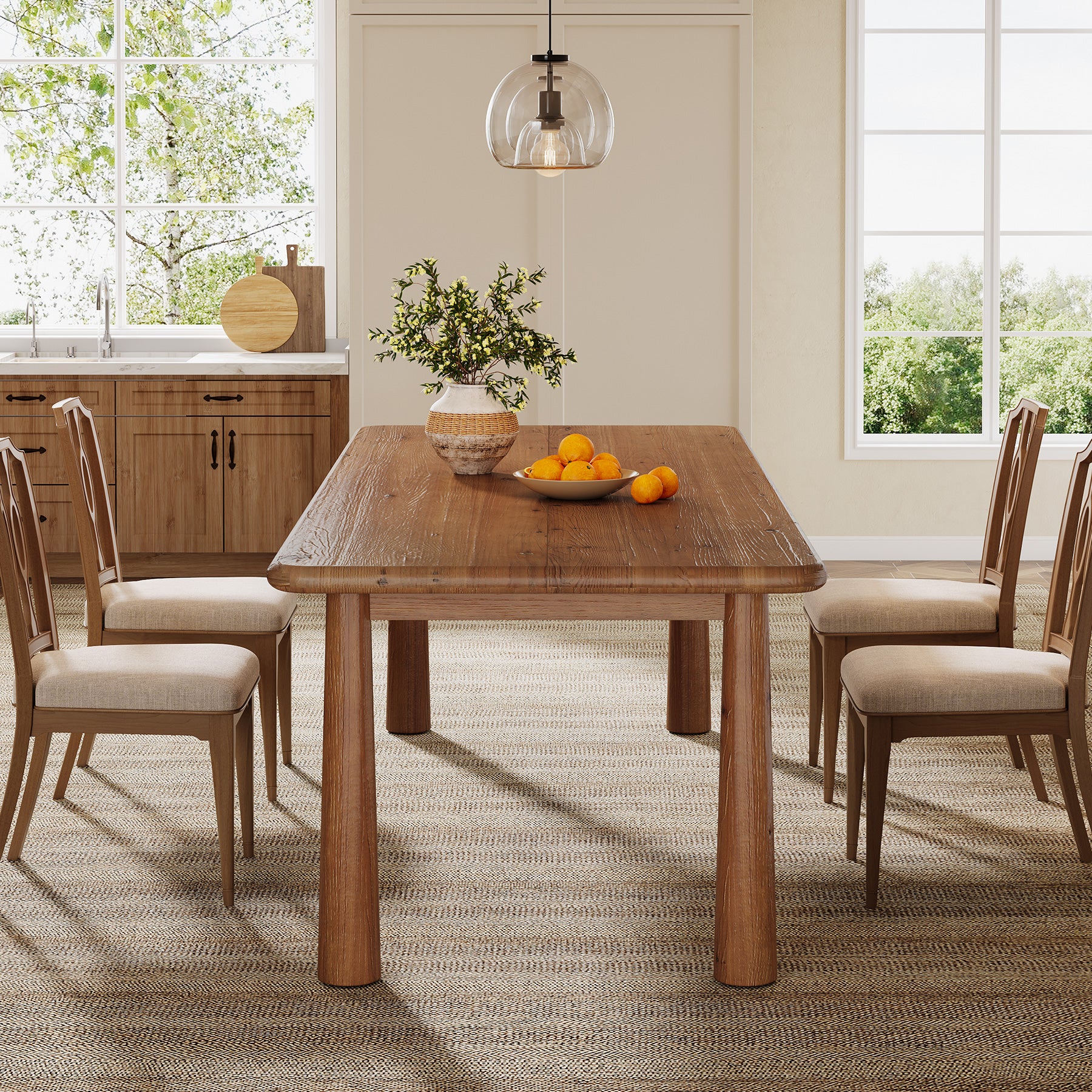 63-Inch Solid Wood Dining Table for 4 to 6 People, Farmhouse Rectangular Kitchen Table with 400 lb Capacity for Dining Room and Kitchen