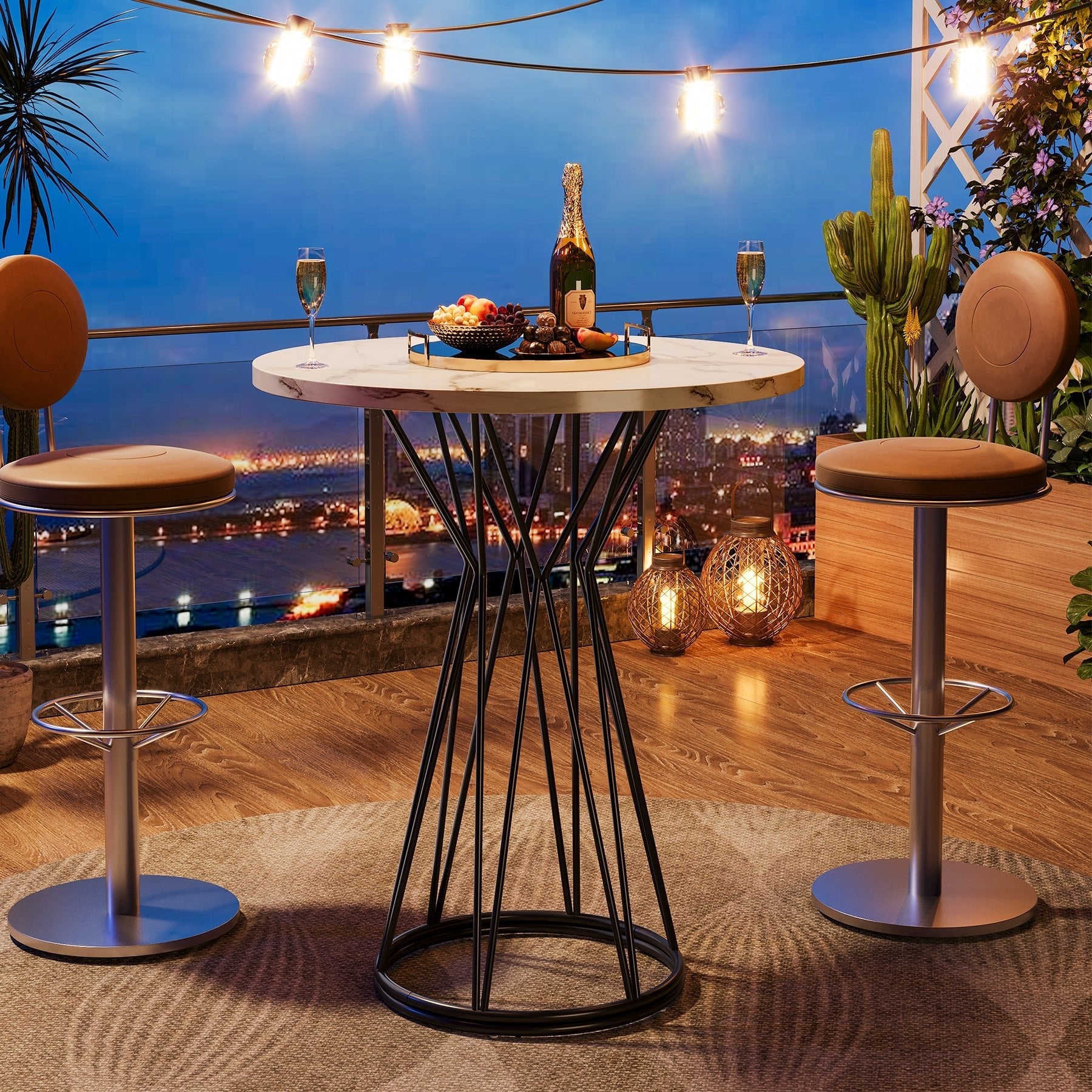 35.4-Inch Round Bar Table, Modern Faux Marble Bistro Pub Table