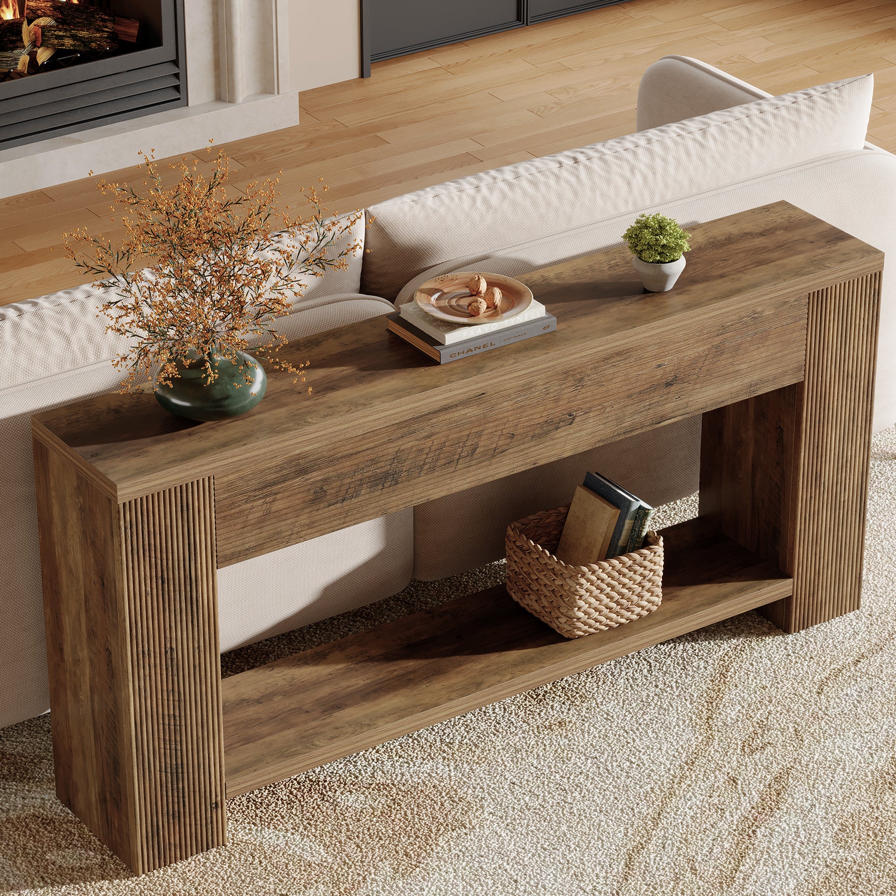 Tribesigns 70.9-Inch Console Table, Farmhouse Fluted Sofa Table for Entryway and Living Room
