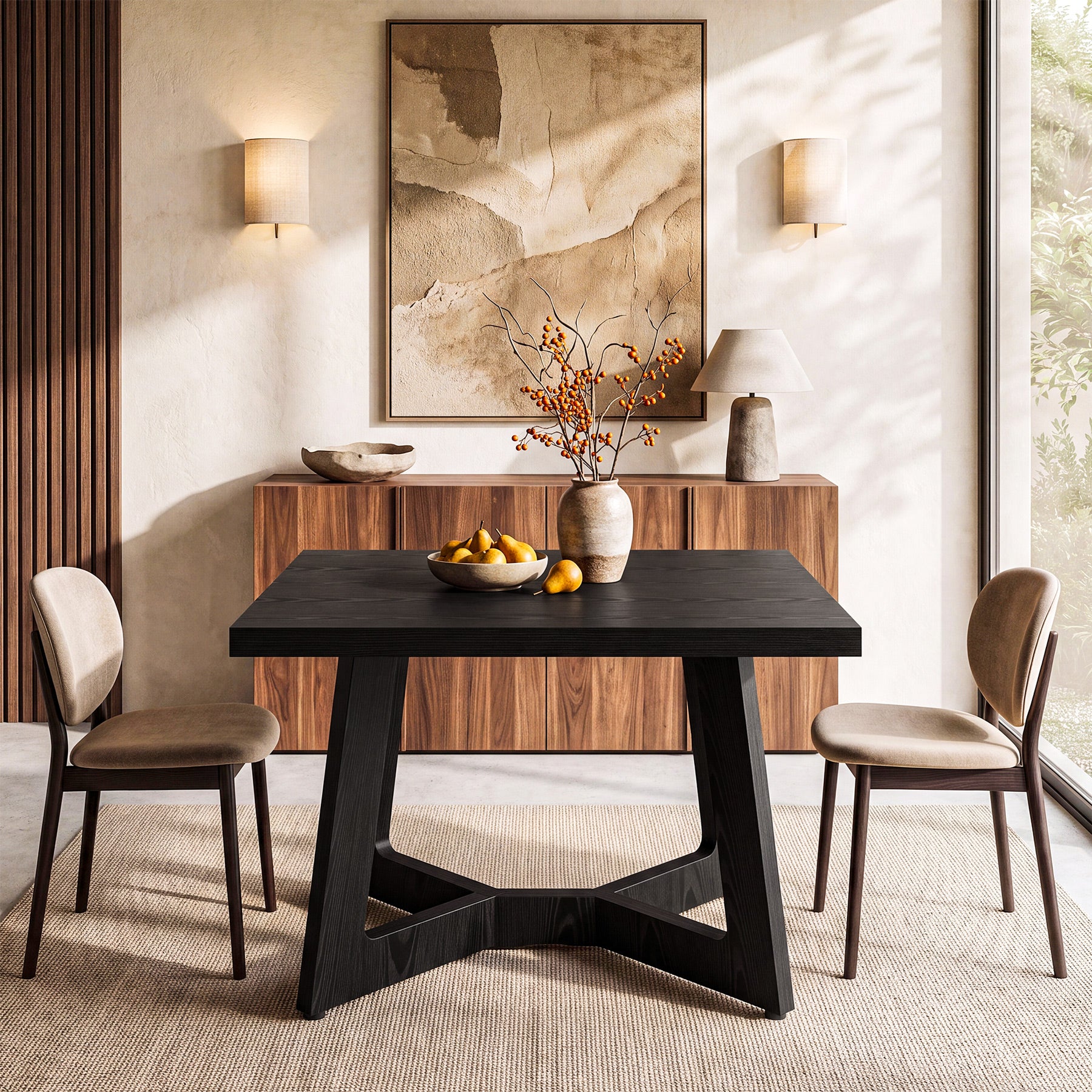 Tribesigns 39.37-Inch Square Dining Table for 2-4, Modern Black Kitchen Table with Stable Frame