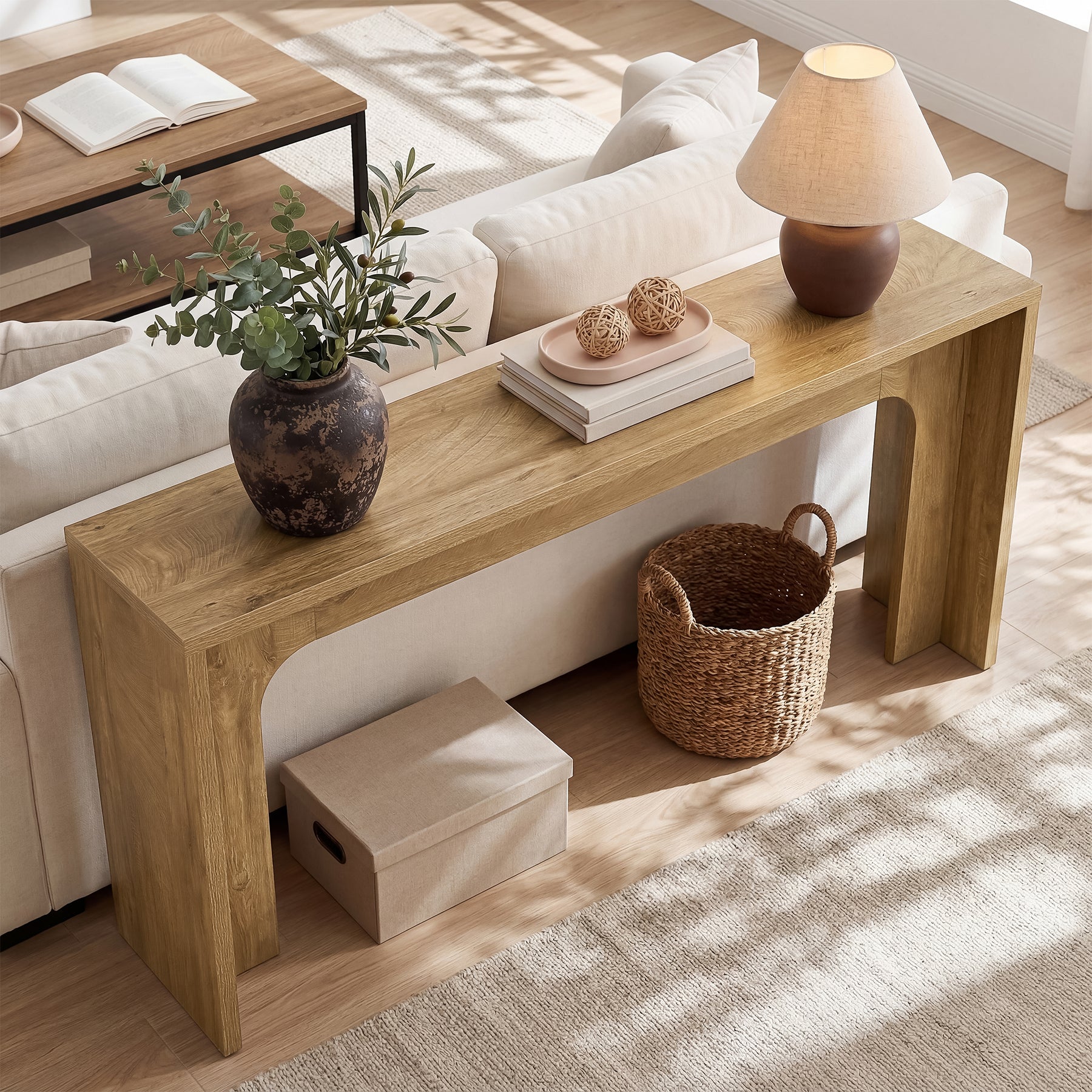 63-Inch Narrow Console Table, Minimalist Wood Entryway Table with Sturdy Base