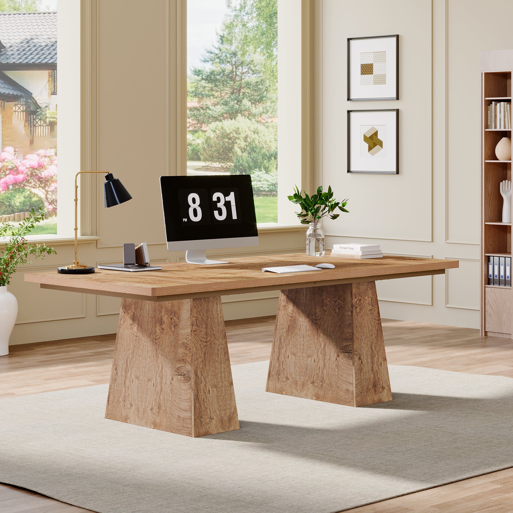 Tribesigns 63 Inch Executive Desk, Large Office Computer Desk with Double Pedestal for Home Office Conference Room