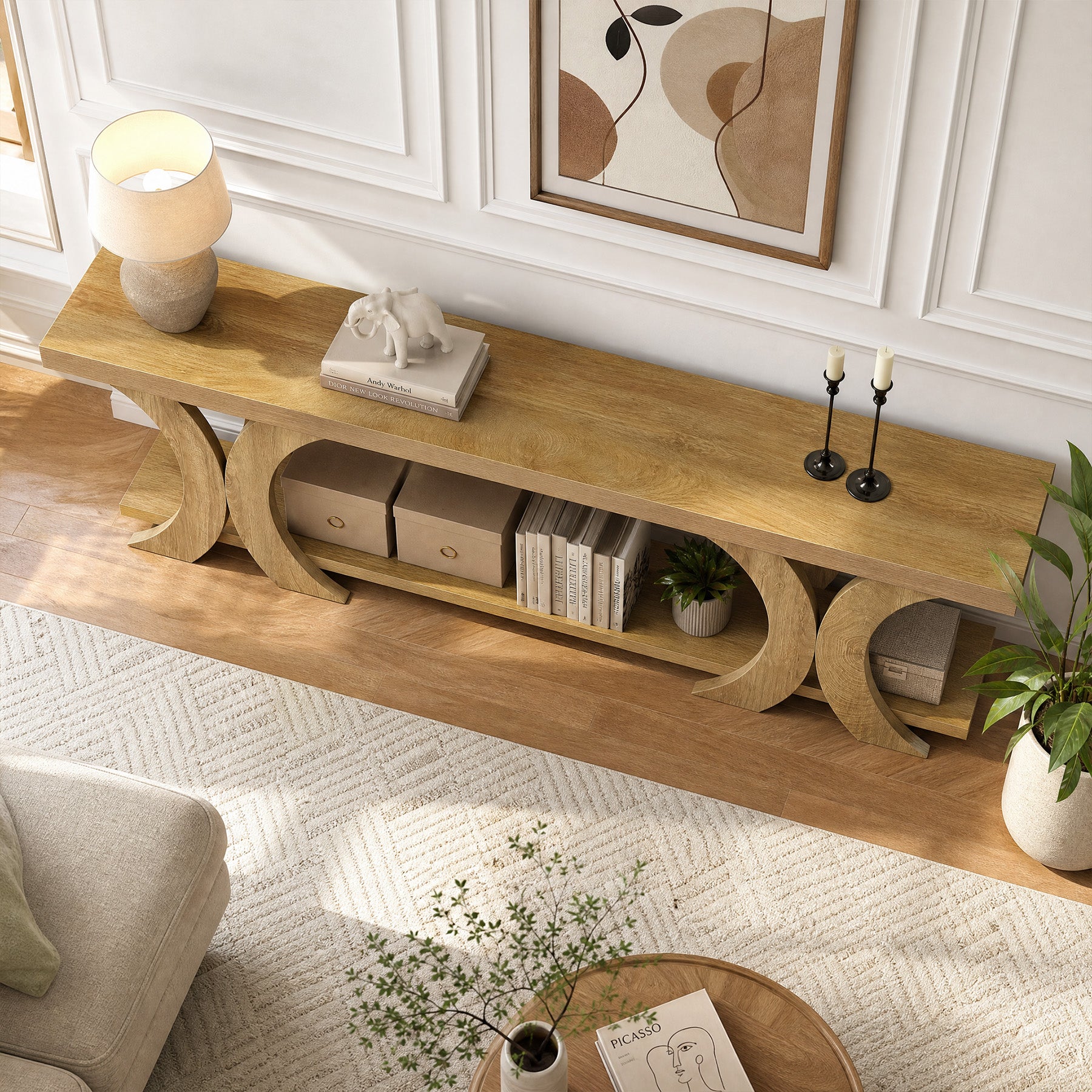 Tribesigns 70.87-Inch Extra Long TV Stand with Open Shelf, Farmhouse Media Console for Living Room