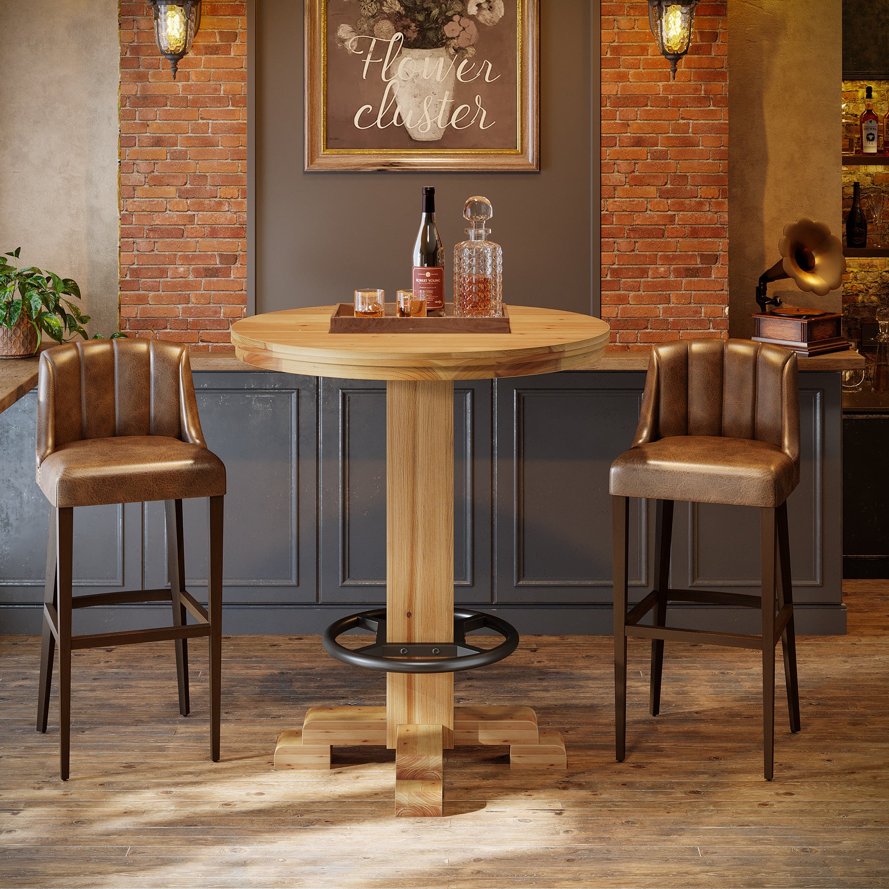 Tribesigns 37.4-Inch Round Counter Height Bar Table, Solid Wood Bistro Table with Metal Footrest for Small Spaces