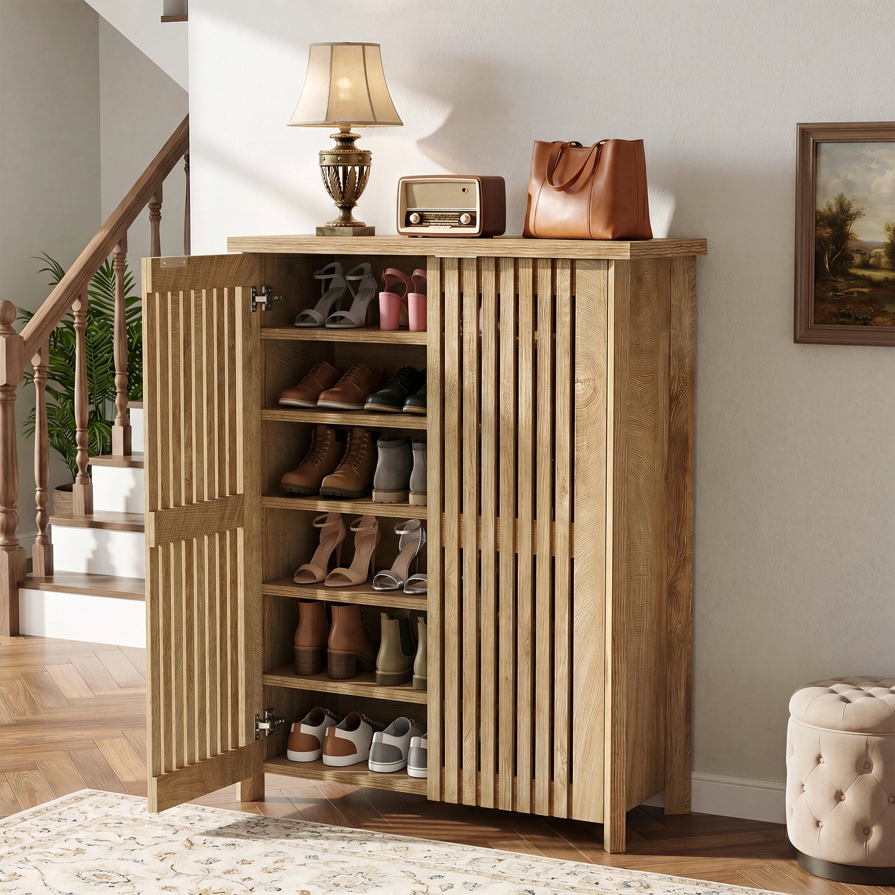Tribesigns 43.31 Inch 6-Tier Shoe Cabinet with Louvered Doors, Farmhouse Shoe Storage Cabinet for Entryway and Hallway