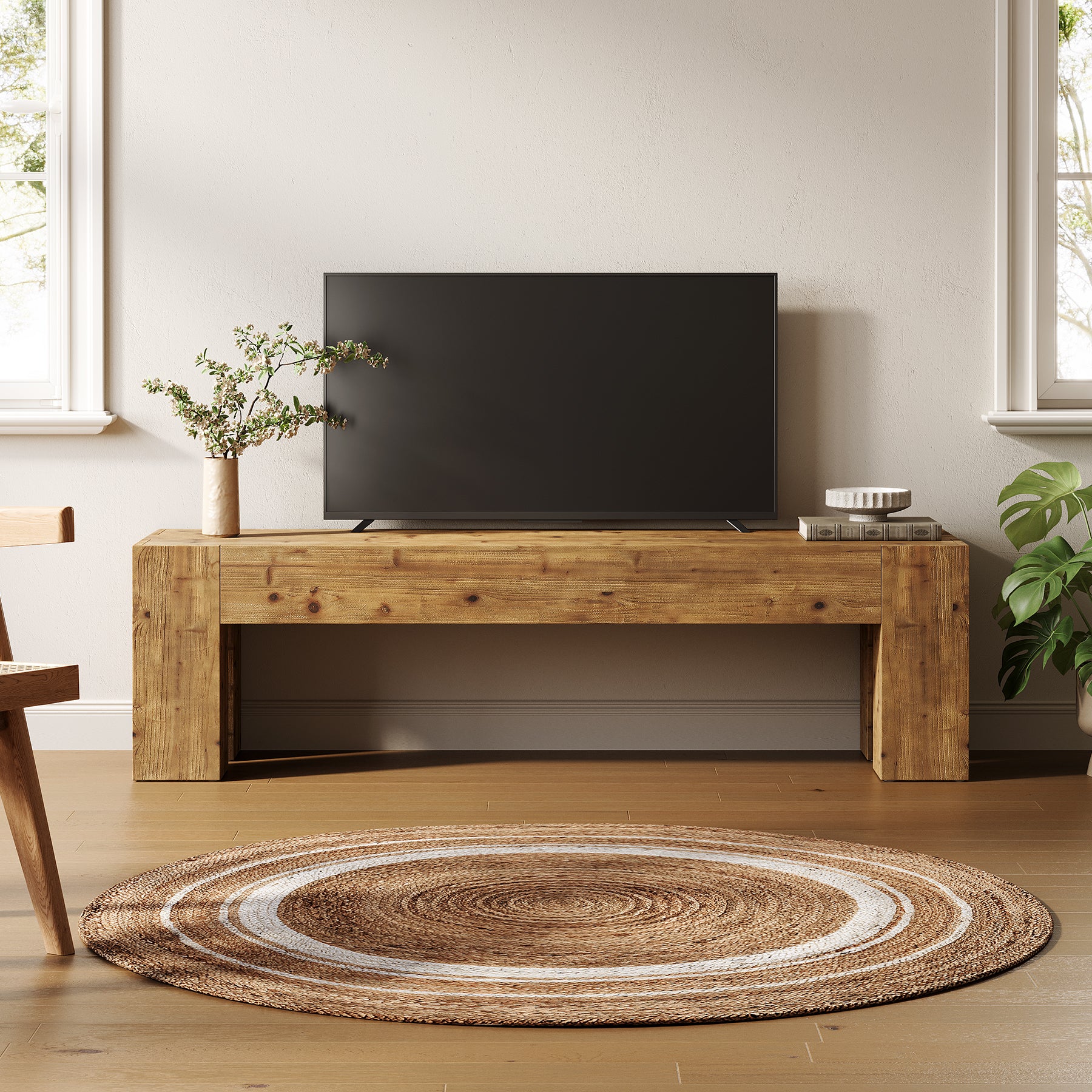 Tribesigns 63-Inch Solid Wood TV Stand for TVs up to 70 Inches, Rustic Farmhouse Media Console for Living Room and Bedroom