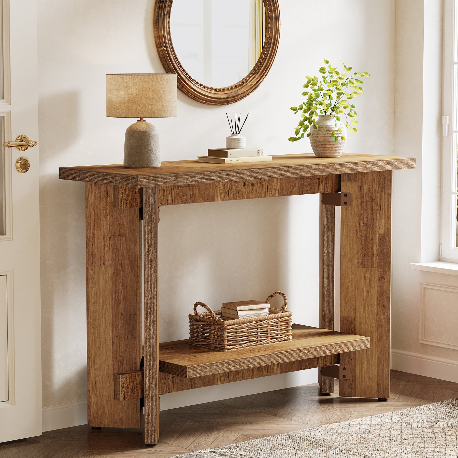 41" Rustic Console Sofa Table, Two-Tier Wooden Entryway Table with Storage Shelf for Hallway and Foyer