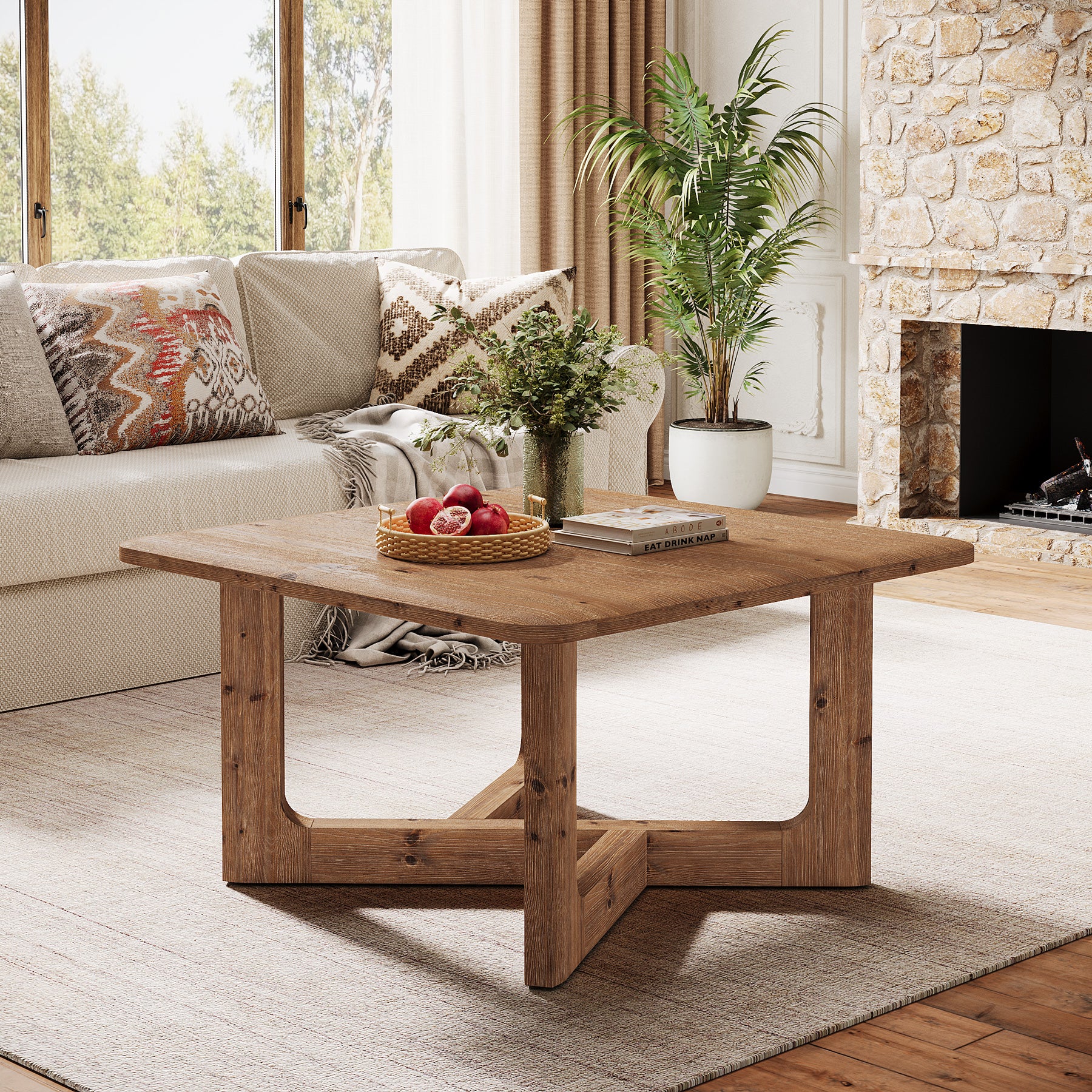 Tribesigns 31.5 Inch Square Solid Wood Coffee Table, Farmhouse Living Room Table with Sturdy Base