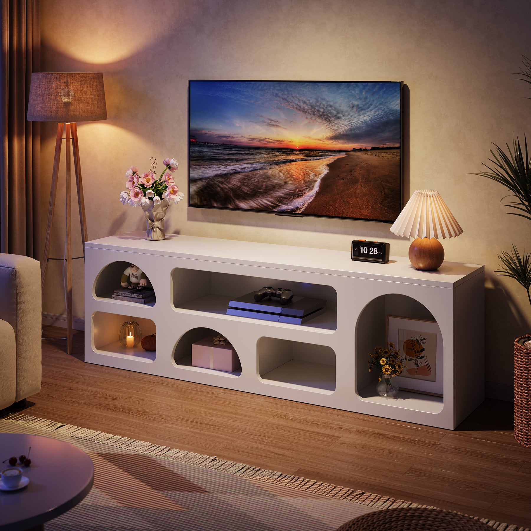 Tribesigns 63-Inch TV Stand with 6 Open Shelves, Modern Entertainment Center for Living Room