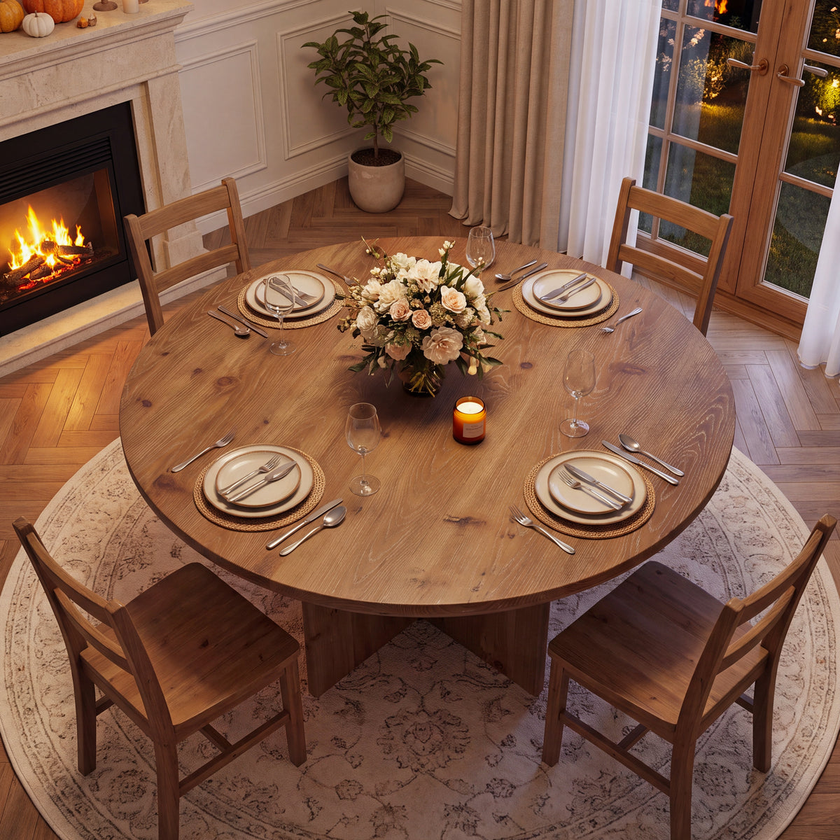 Tribesigns 47.2 Inch Round Solid Wood Dining Table for 4-6, Farmhouse Kitchen Table with Cross Pedestal Base