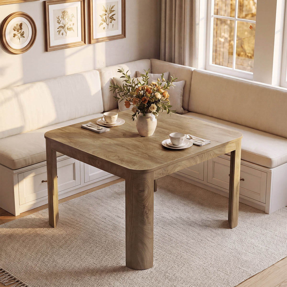 47.2 Inch Square Dining Table for 4, Modern Kitchen Table with Rounded Corners for Small Spaces