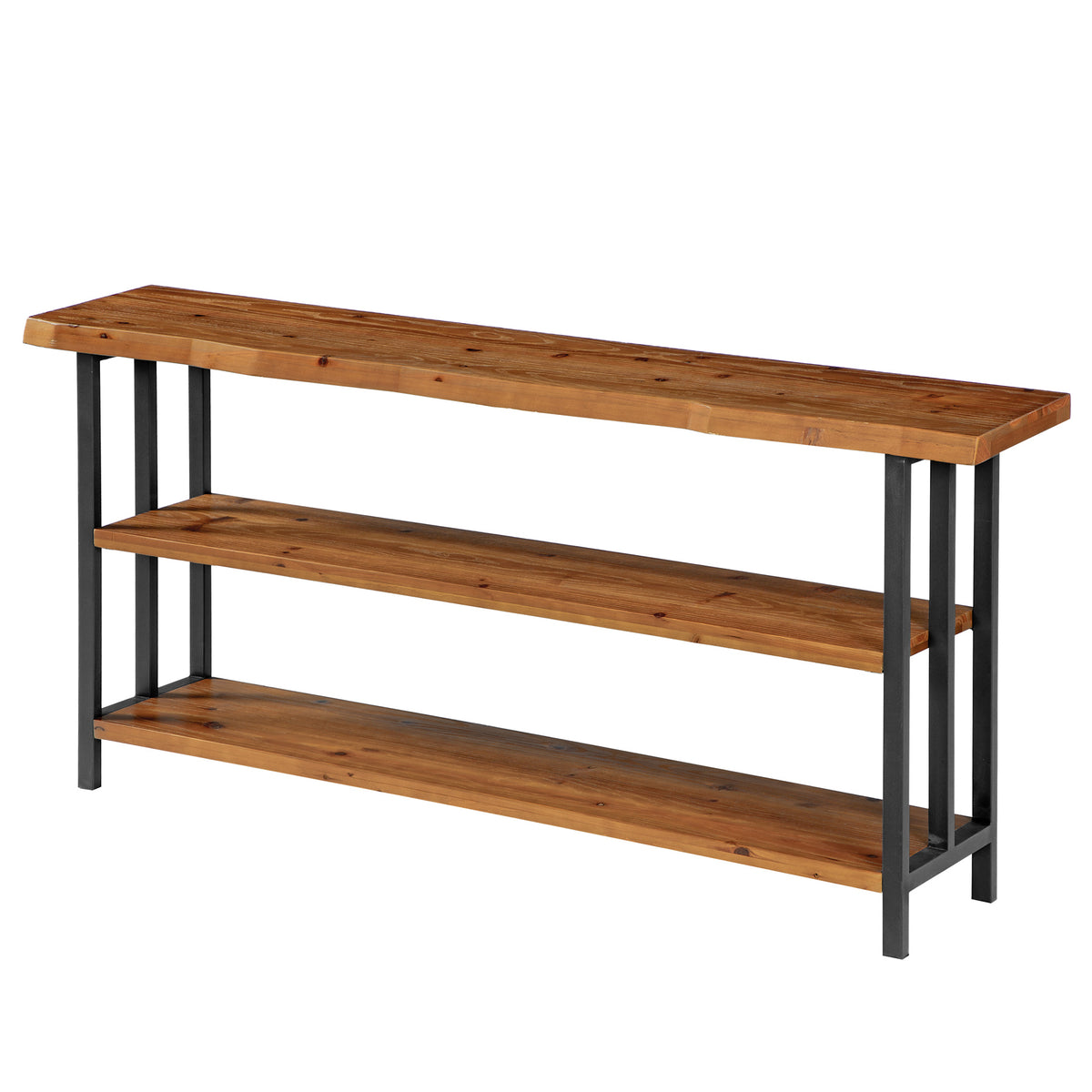 Tribesigns 63 Inch Solid Wood Live Edge Console Table with 3-Tier Shelves, Rustic Hallway Sofa Table