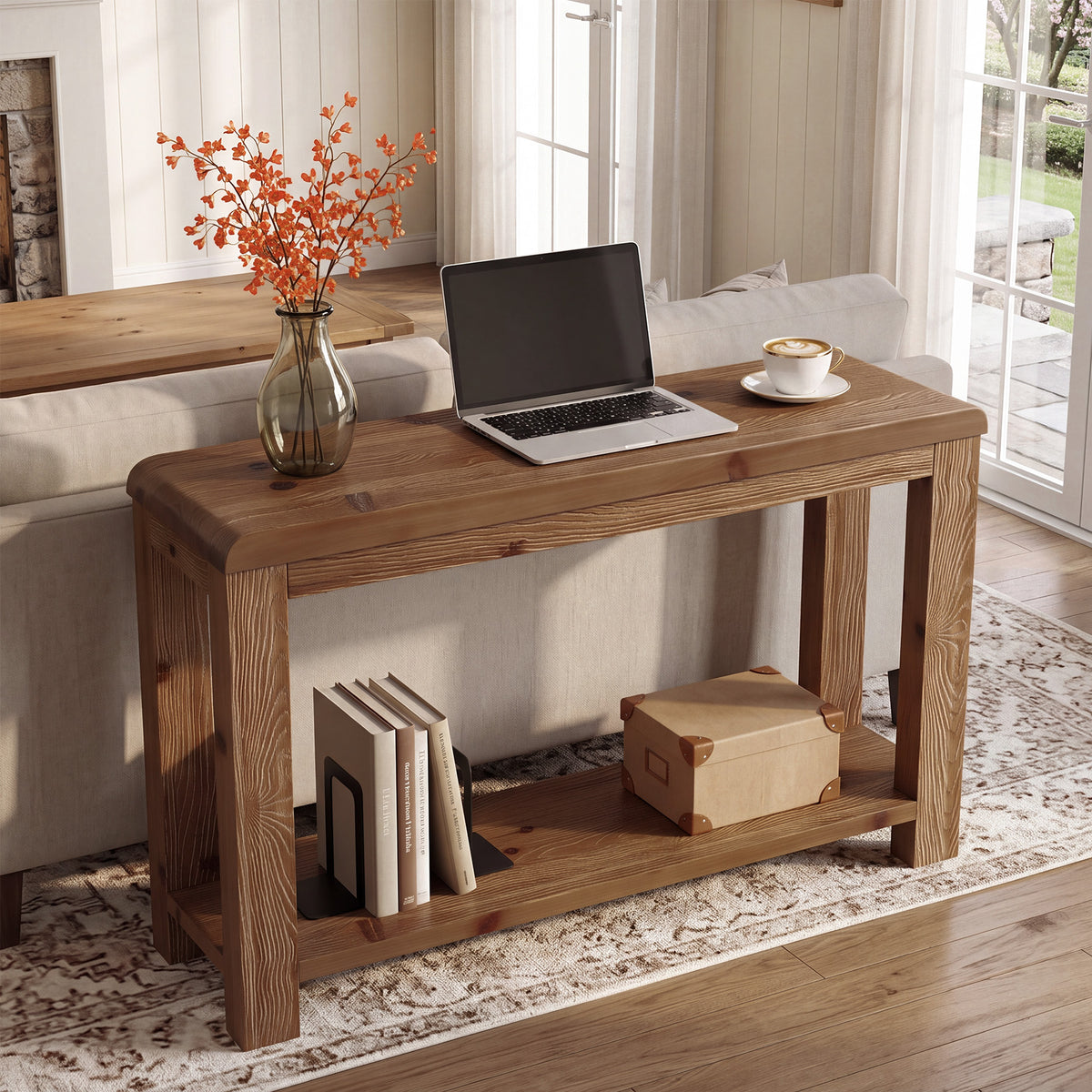 Tribesigns 41.3 Inch Solid Wood Console Table with Open Shelf Storage, Farmhouse Sofa Table for Hallway and Living Room
