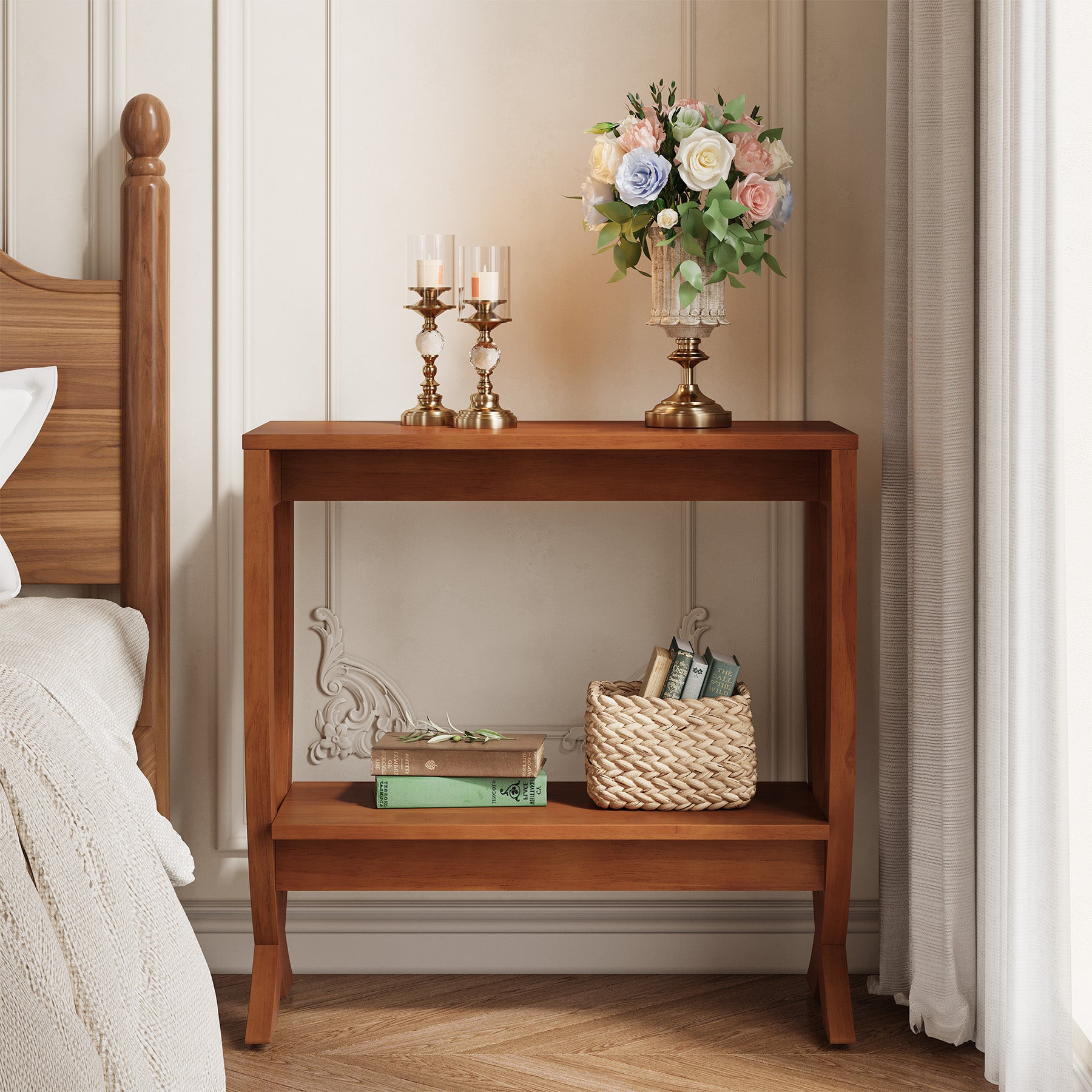 Tribesigns 23.62" Small Solid Wood Side Table with Arched Legs, 2-Tier End Table for Sofa Side
