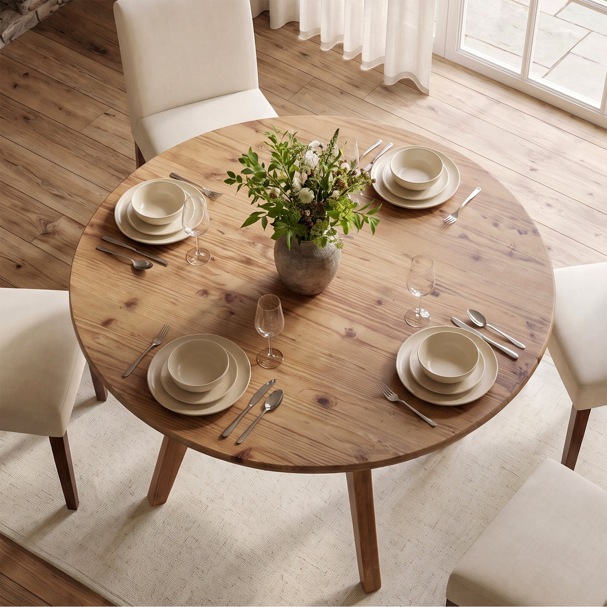 Tribesigns 47.2 Inch Solid Wood Round Dining Table for 4-6, Farmhouse Kitchen Table with Lower Storage Shelf