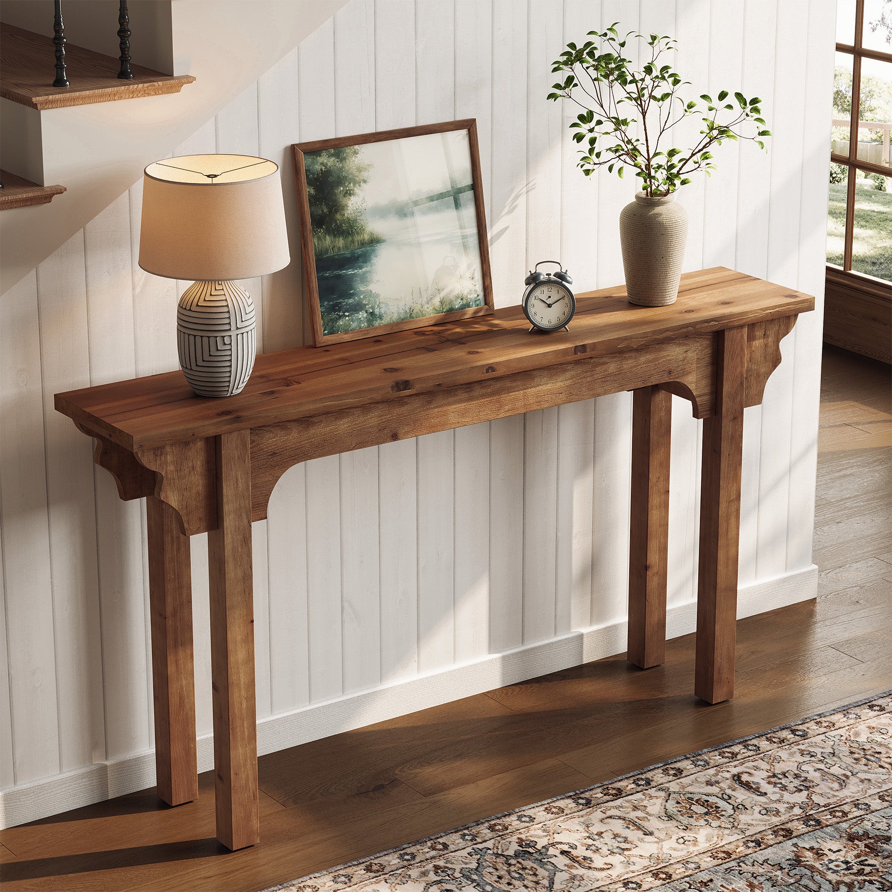 Tribesigns 63-Inch Solid Wood Console Table with Unique Side Design, Farmhouse Narrow Sofa Table for Entryway