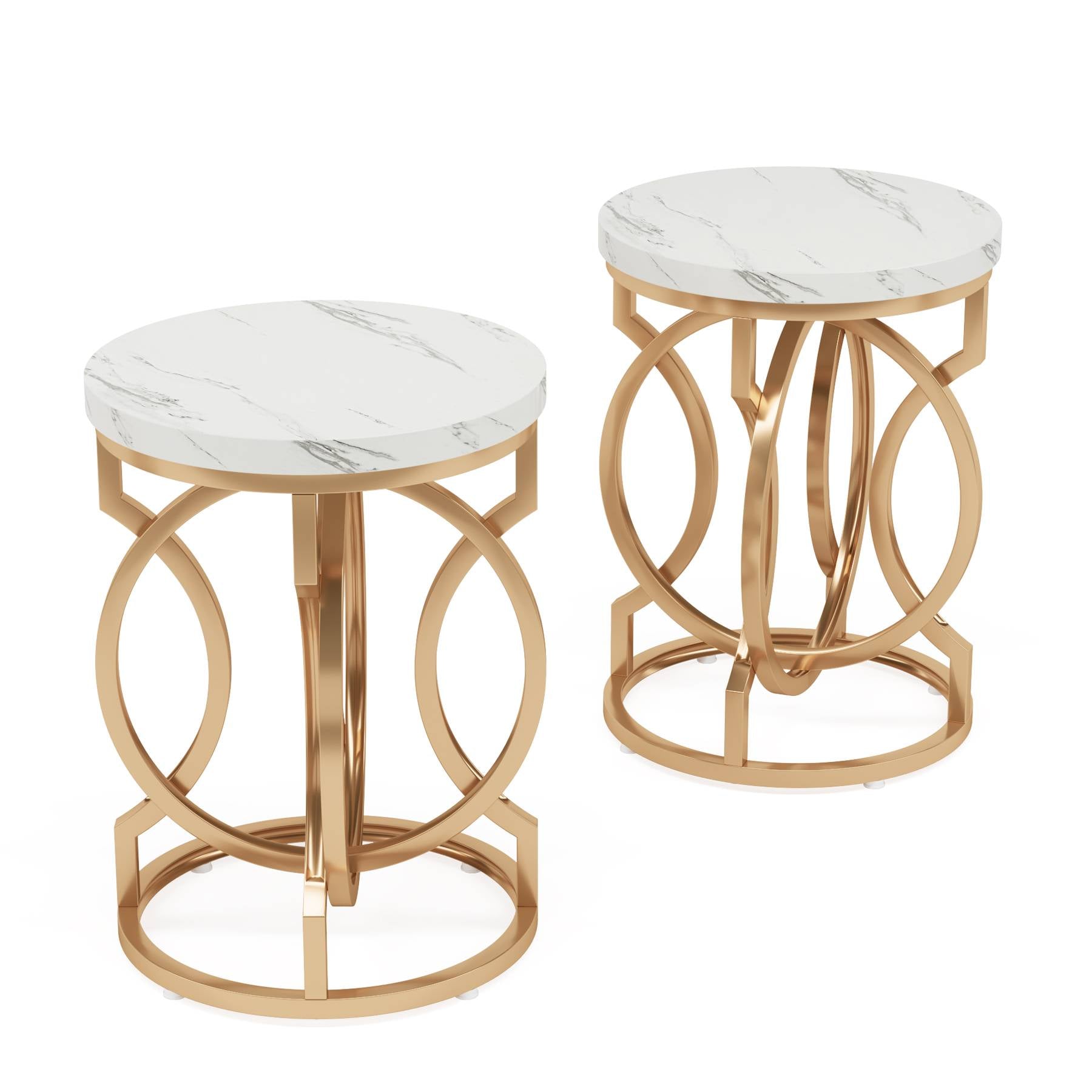End Table, Round Side Table with Faux Marble Top, Modern Bedside Table Tribesigns