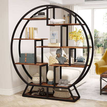 Tribesigns Bookshelf, 63 Inch Round Etagere Bookcase with Staggered Shelves Tribesigns