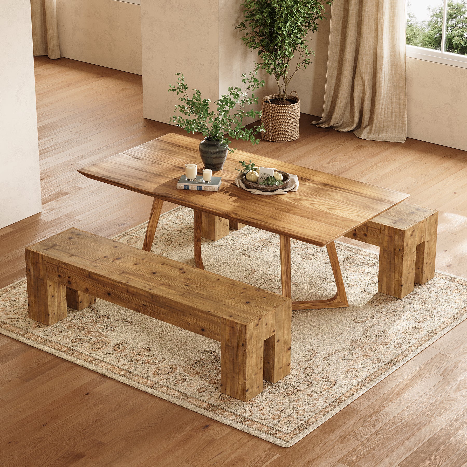 Tribesigns 63-Inch Solid Wood Dining Bench with Sturdy Frame, Farmhouse Kitchen Table Bench for Dining Room Kitchen and Entryway