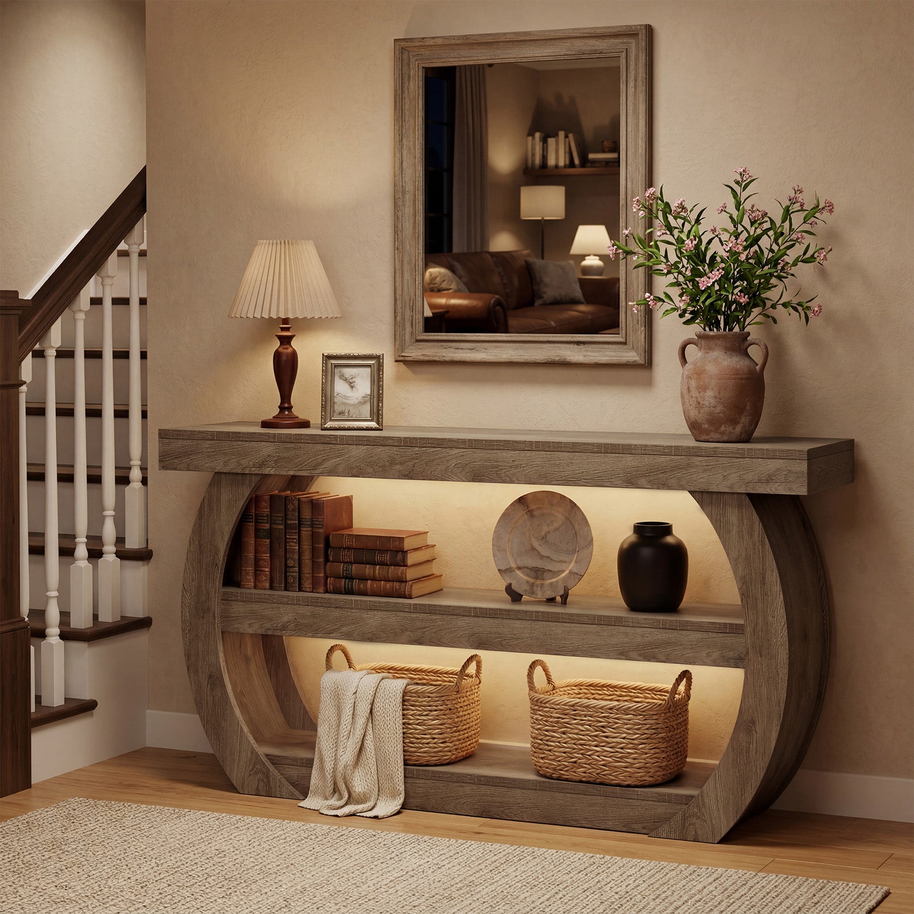 63" Farmhouse Console Table with 3-Tier Storage, Long Wooden Sofa Table for Entryway and Living Room