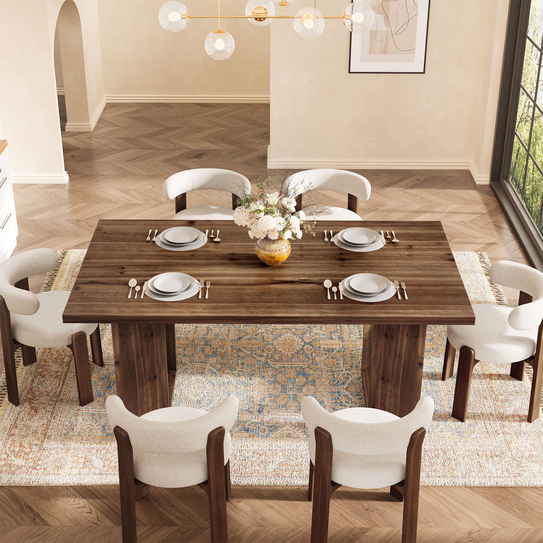 Tribesigns 63-Inch Solid Wood Dining Table for 4-6, Farmhouse Kitchen Table with U-Shaped Legs