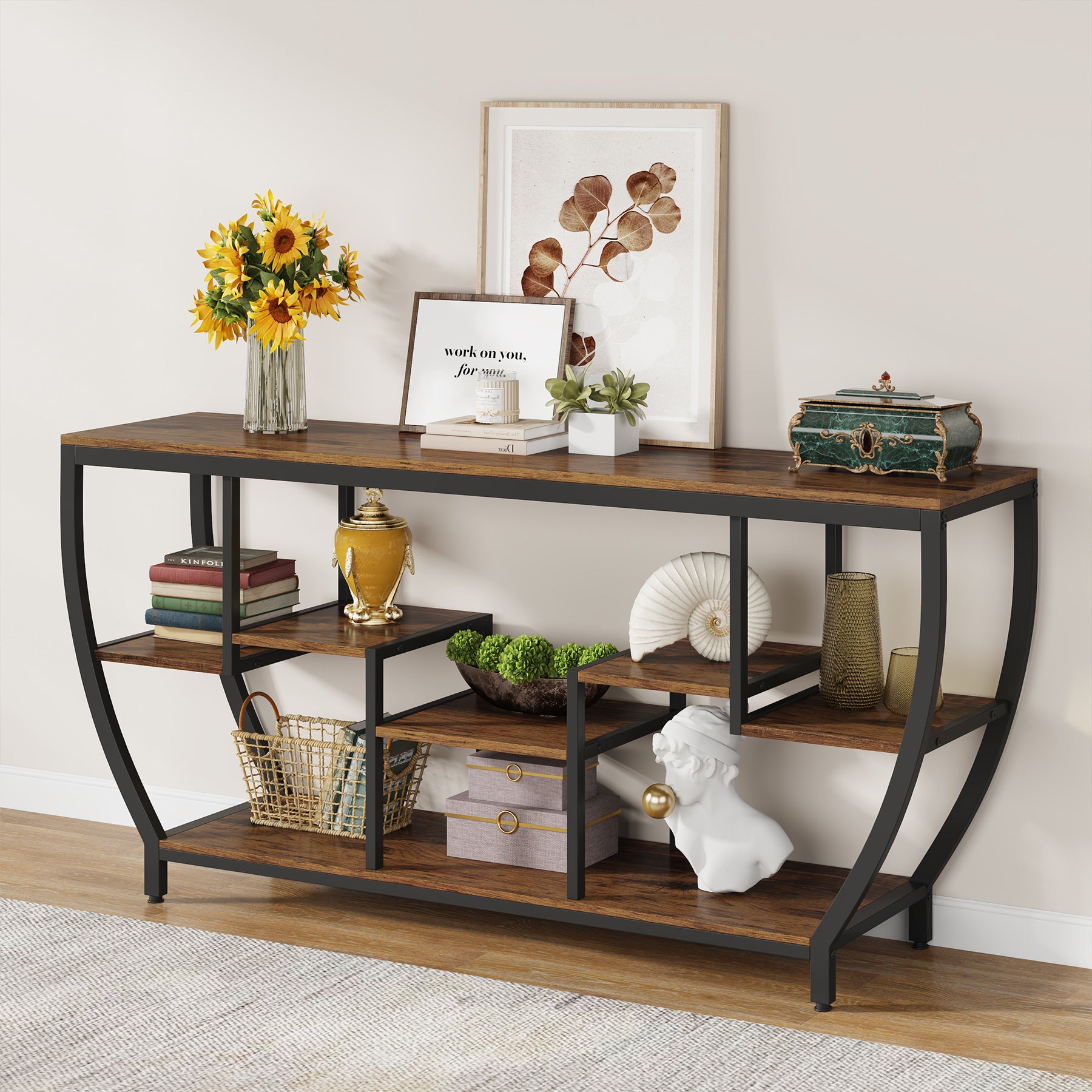 Tribesigns 70.9" Sofa Table with Shelves, Console Table for Living Room