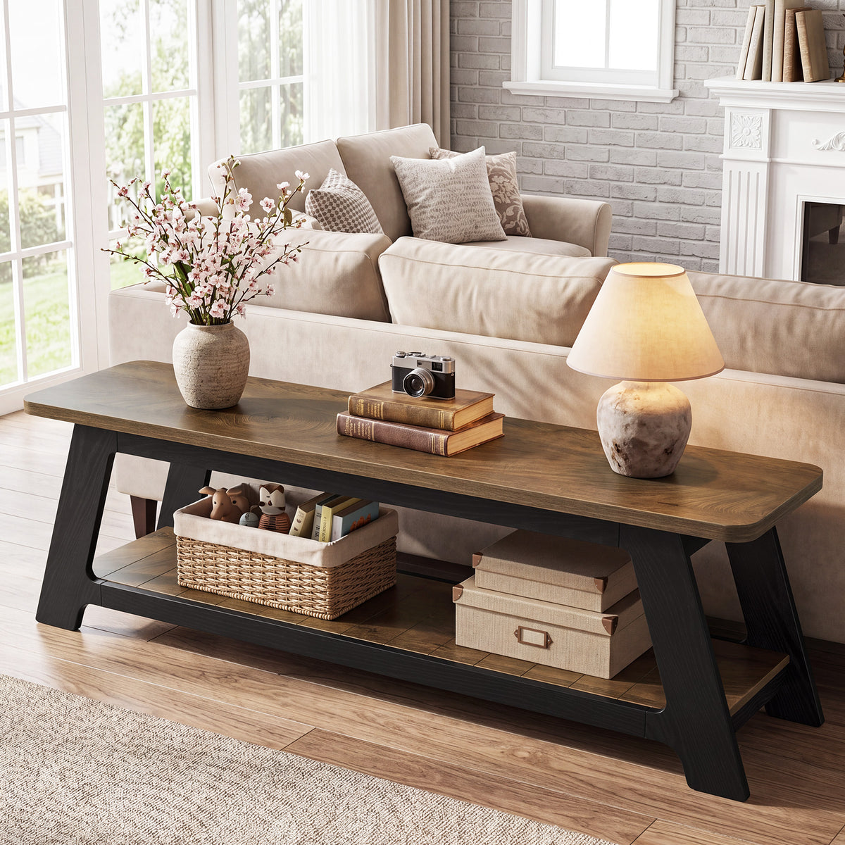 63 Inch TV Stand for 70 Inch TVs with Open Storage Shelf, Modern Farmhouse Media Console for Living Room