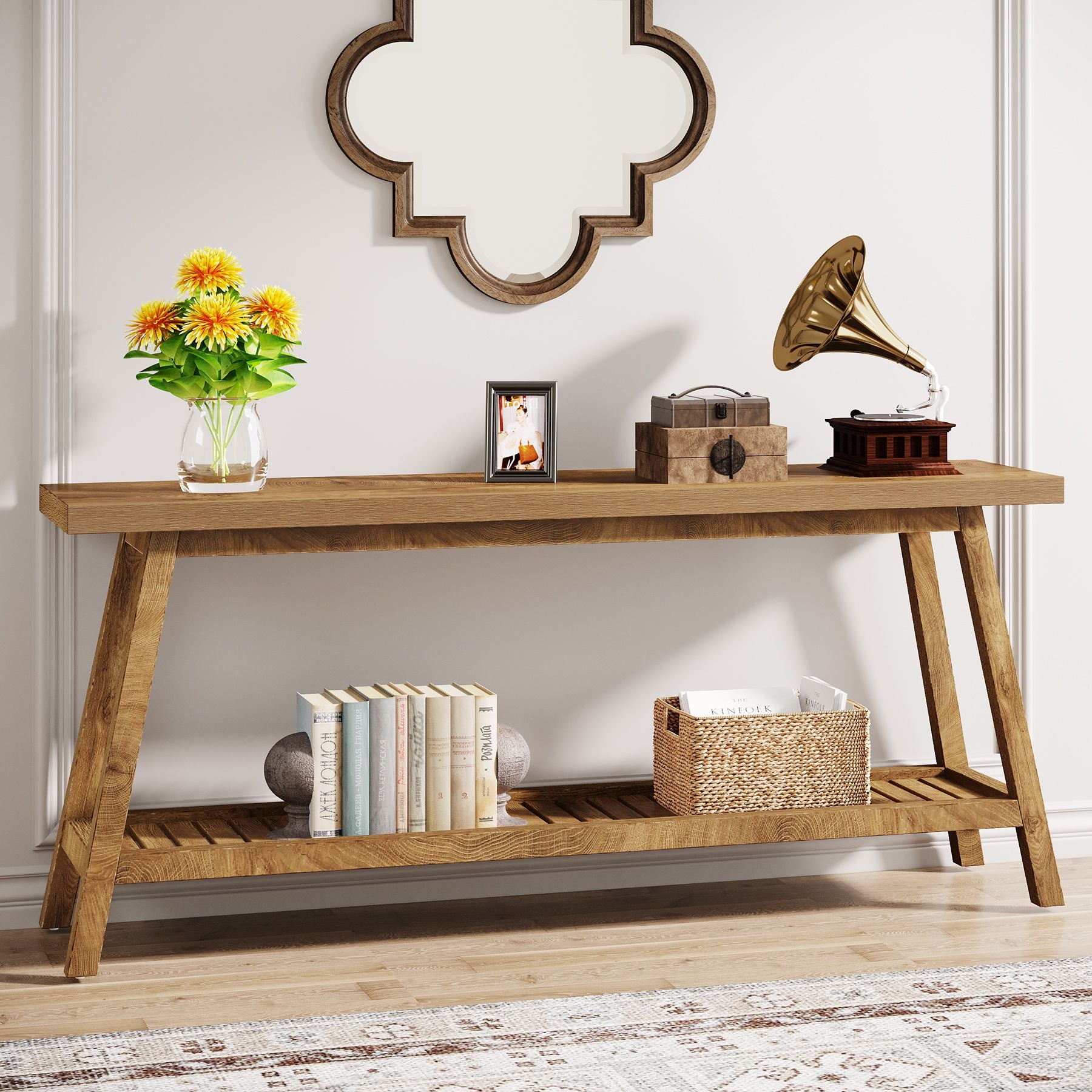 Farmhouse Console Table, 70.9" Entryway Table 2-Tier Sofa Table