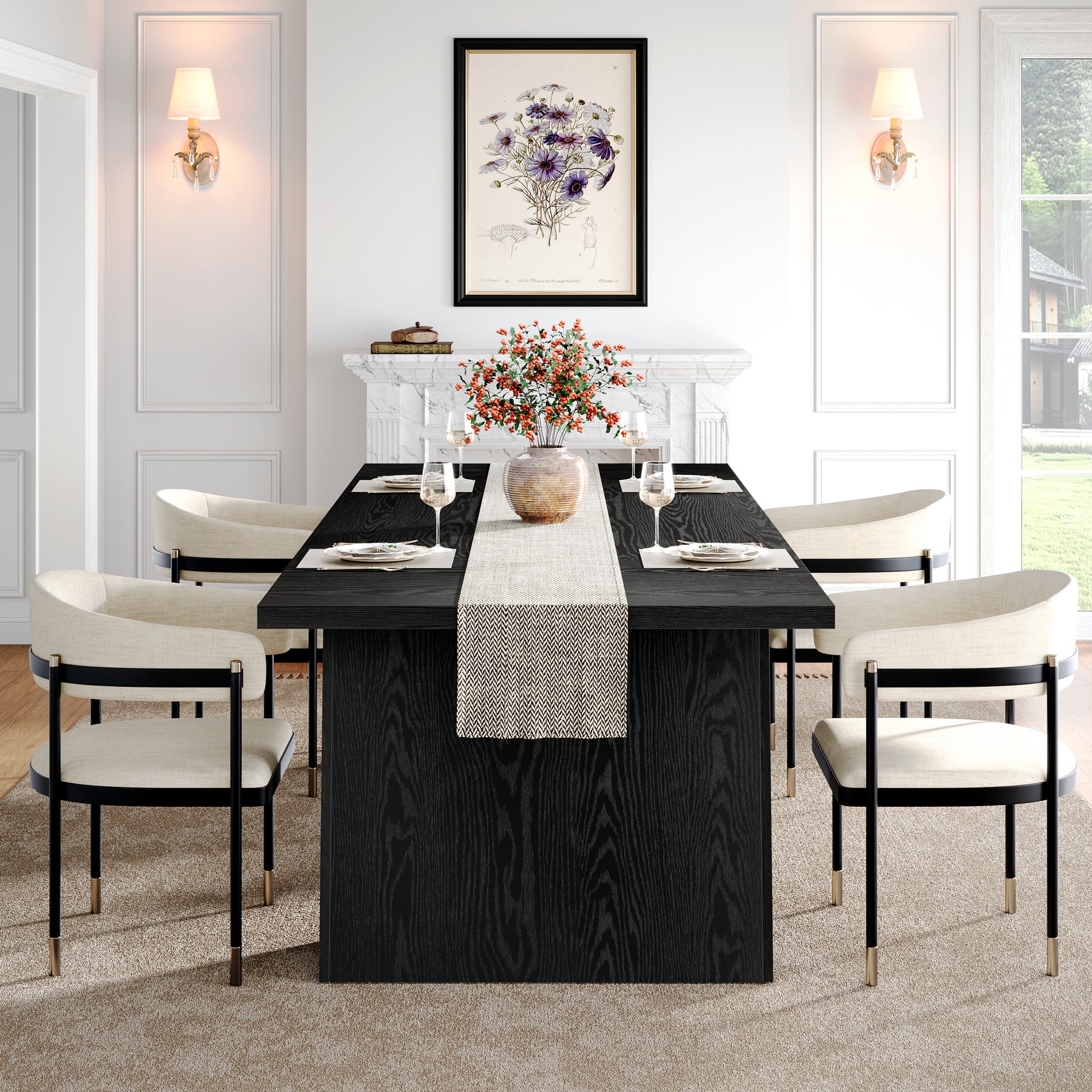Tribesigns 63-Inch Black Kitchen Table with Double Pedestal Storage, Modern Dining Table for 4-6 People