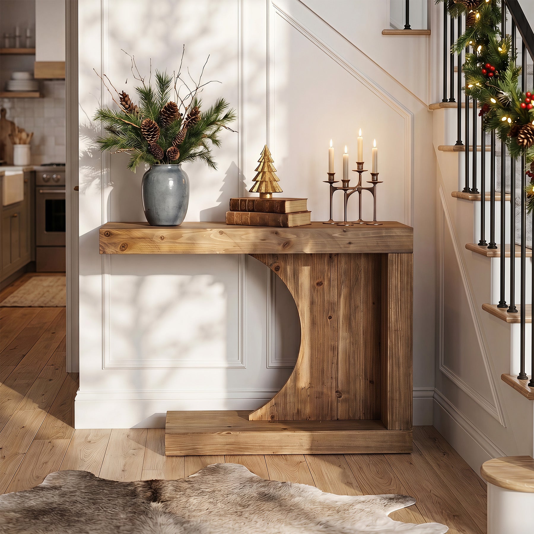 39.4-Inch C-Shaped Solid Wood Console Table, Narrow Modern Entryway Accent Table