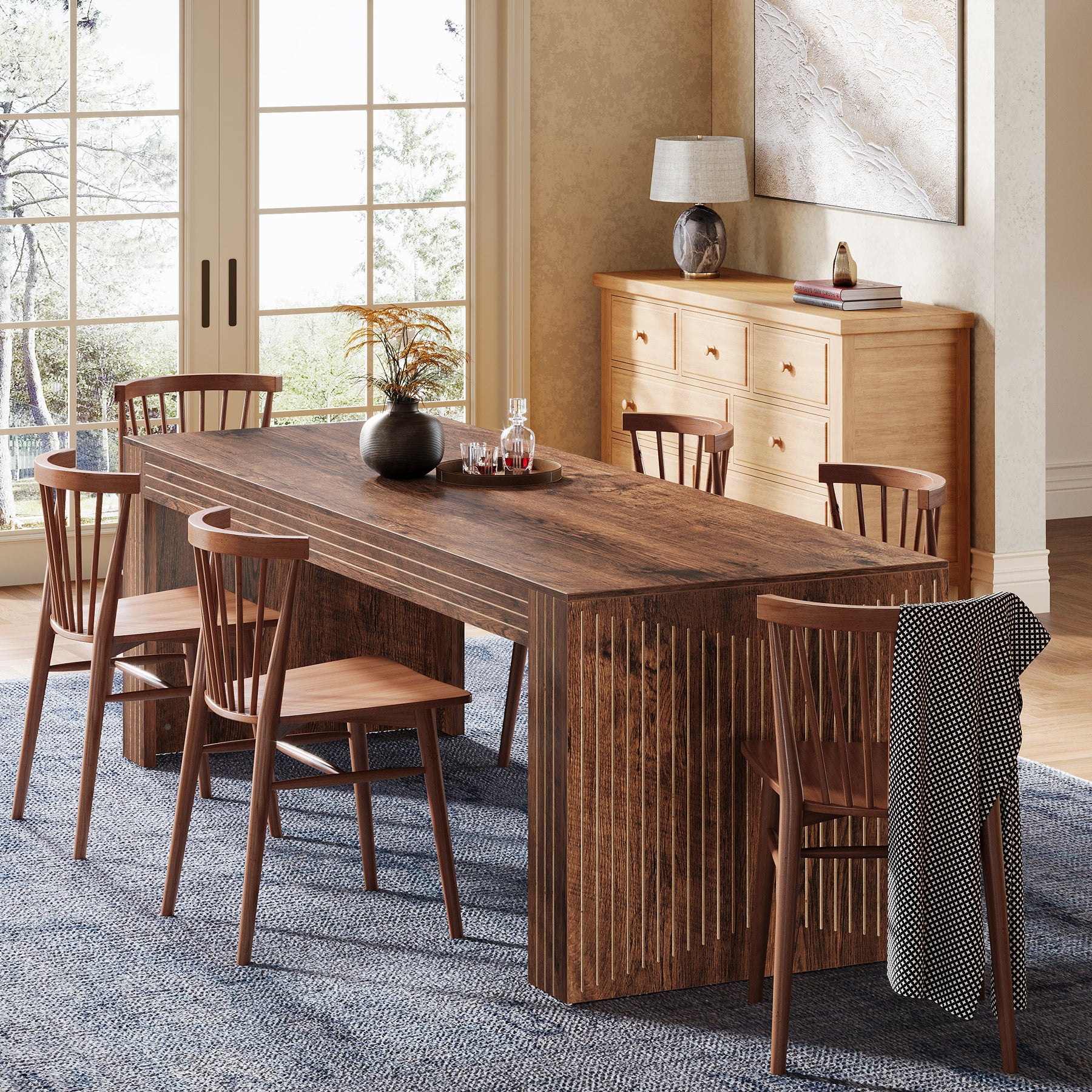 78.7" Large Dining Table for 8 Seater, Modern Rectangular Wooden Table