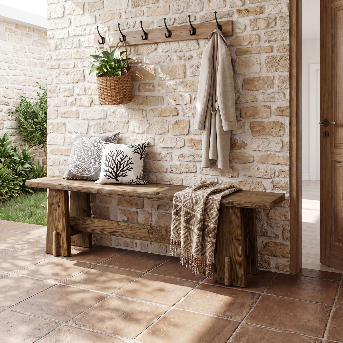 Tribesigns 59 Inch Solid Wood Bench with Rustic Farmhouse Design, Long Entryway Bench