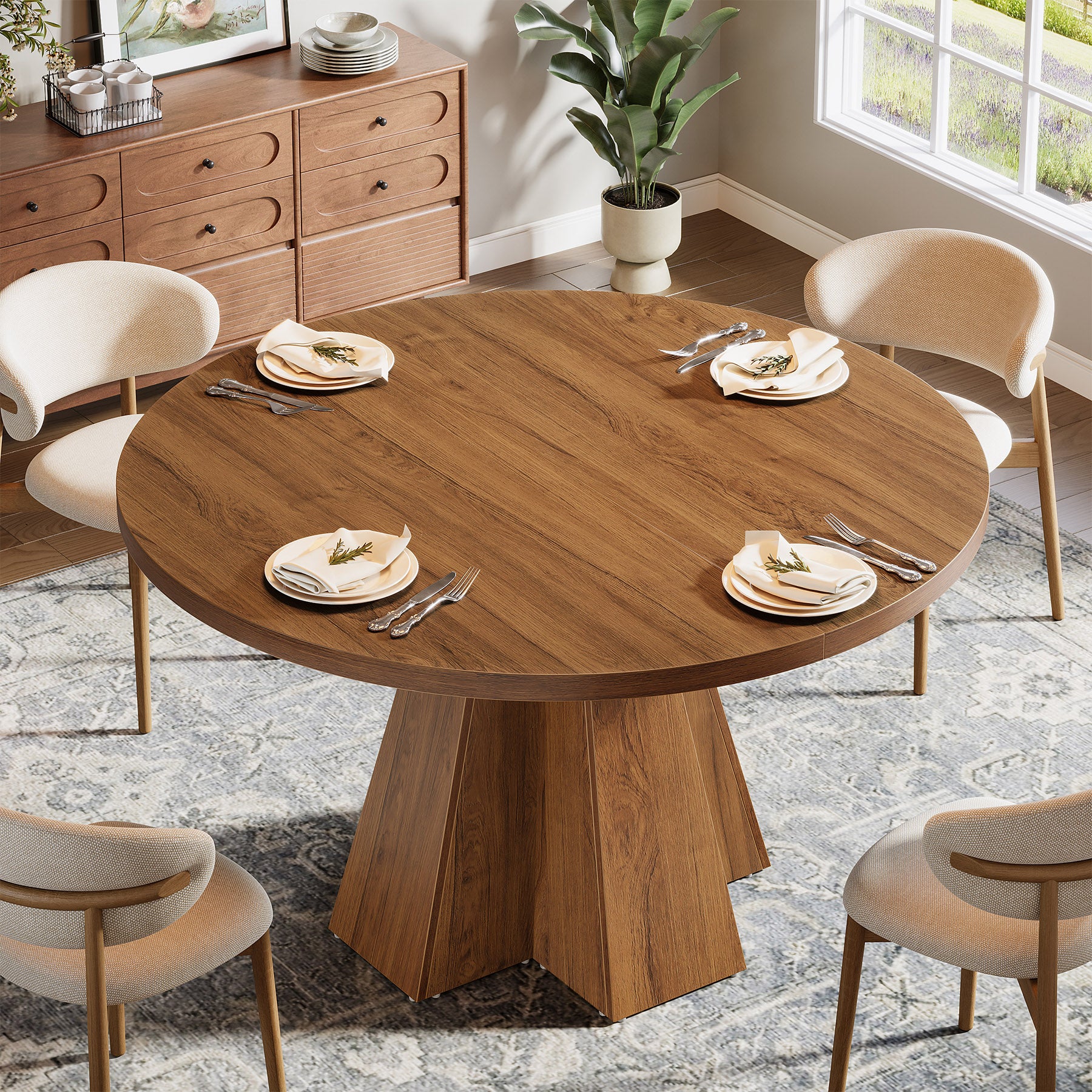 Tribesigns 47-Inch Round Dining Table, Sturdy Base with Thickened Top for Kitchen and Dining Room