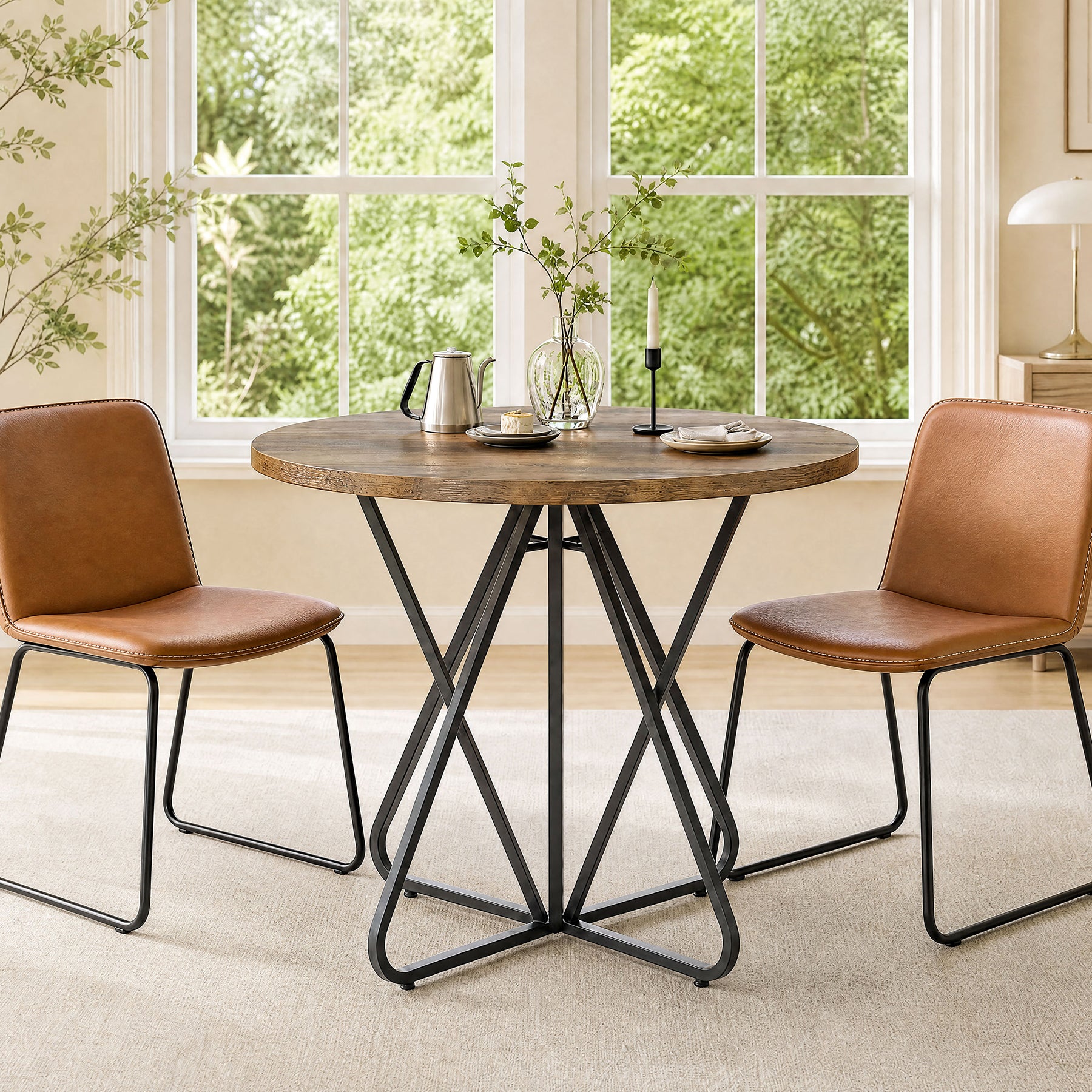 Tribesigns 31.5-Inch Round Dining Table with Geometric Metal Base, Small Kitchen Table for 2-3 People