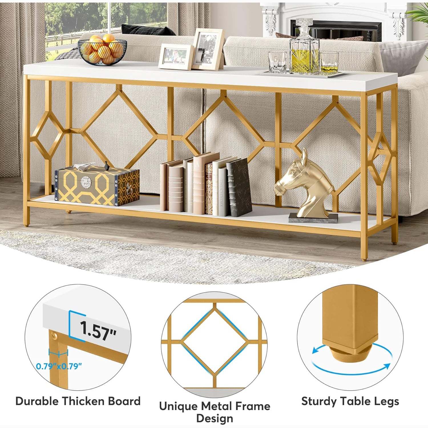 71" Extra Long Sofa Table - Narrow Console Table with Open Shelf for Behind Couch Storage