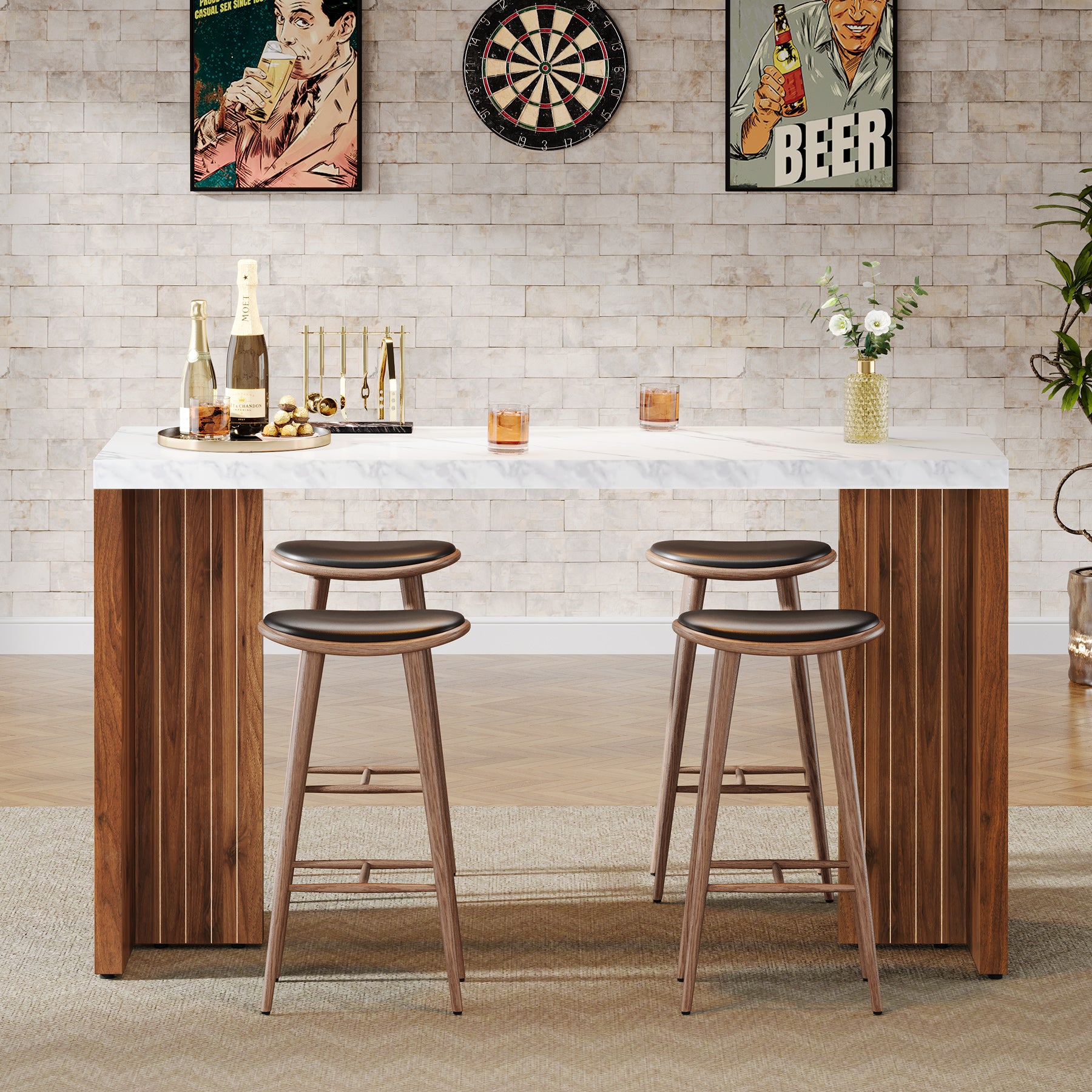 Tribesigns 55.12-Inch Bar Table with Faux Marble Top, Counter Height Pub Table for Kitchen