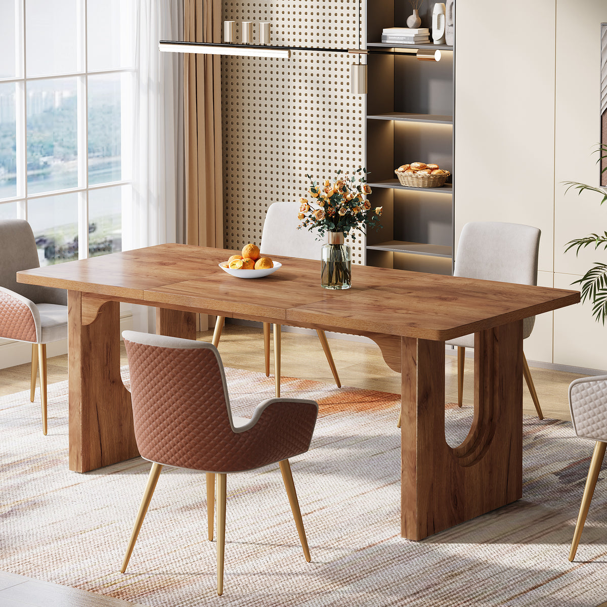 Tribesigns 71 Inch Rectangular Dining Table for 6-8, Rustic Wooden Pedestal Kitchen Table for Dining Room