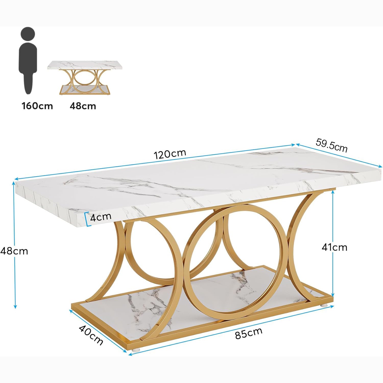 Rectangle Coffee Table, 47.24" Center Table with Faux Marble Top