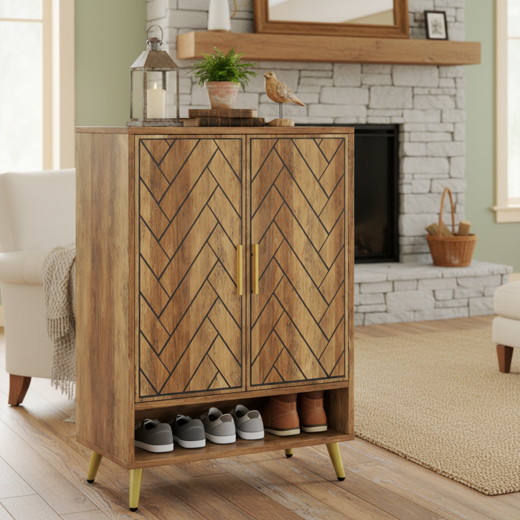 6-Tier Adjustable Shoe Cabinet - Wooden Shoe Organizer with Storage Shelves