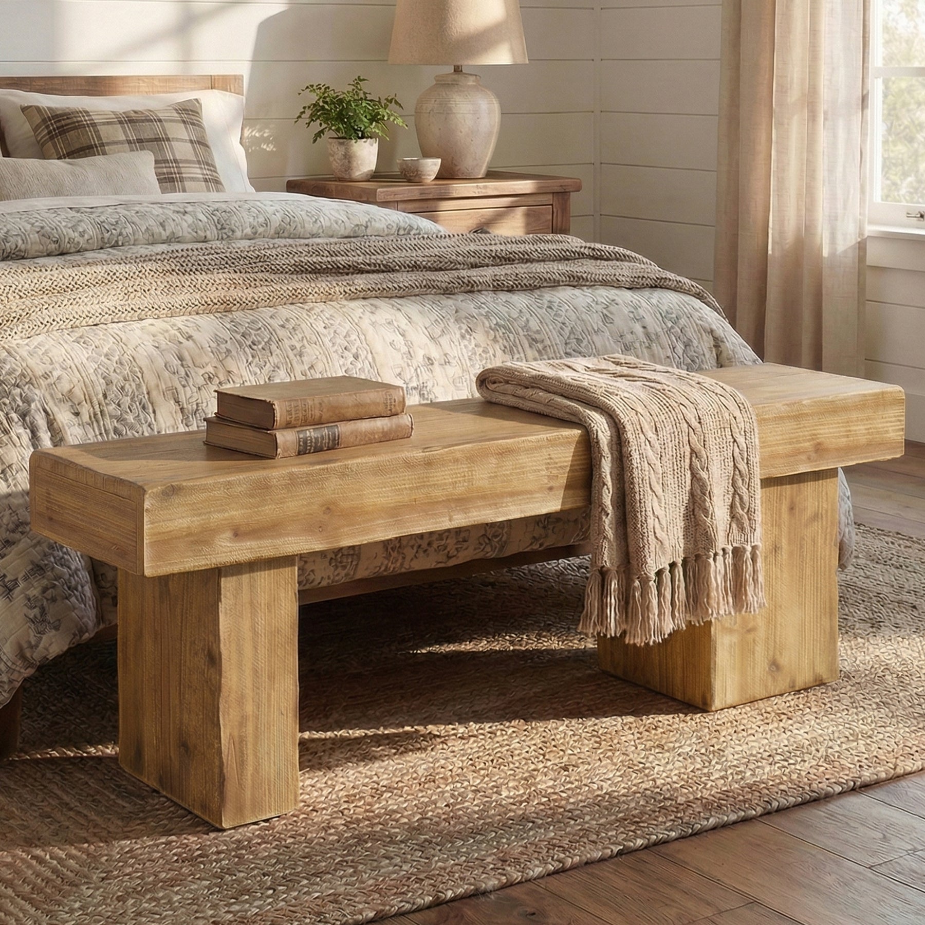 Tribesigns 47-Inch Solid Wood Entryway Bench, Thick Seat Bench for Hallway